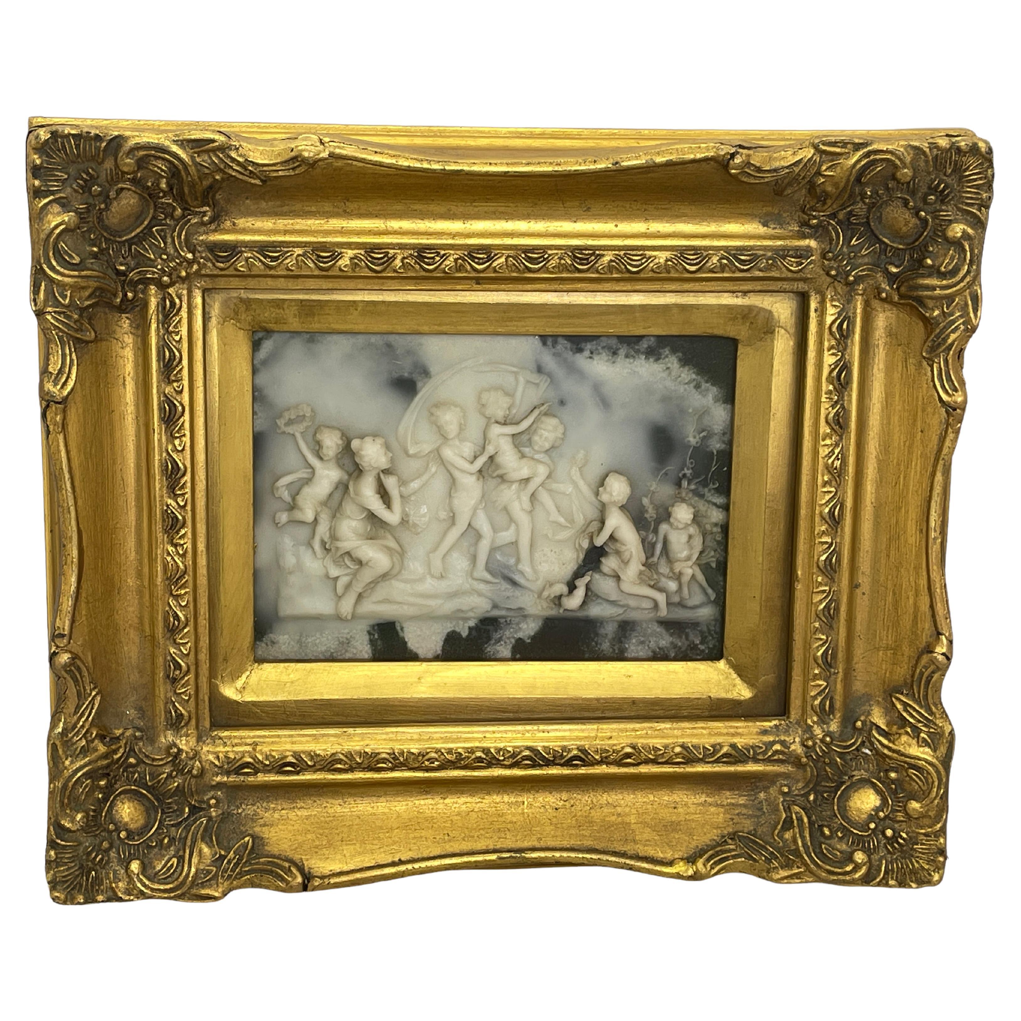Gilt wood Framed Triumph of the Children relief plate,  "Biggs & Sons, London" For Sale