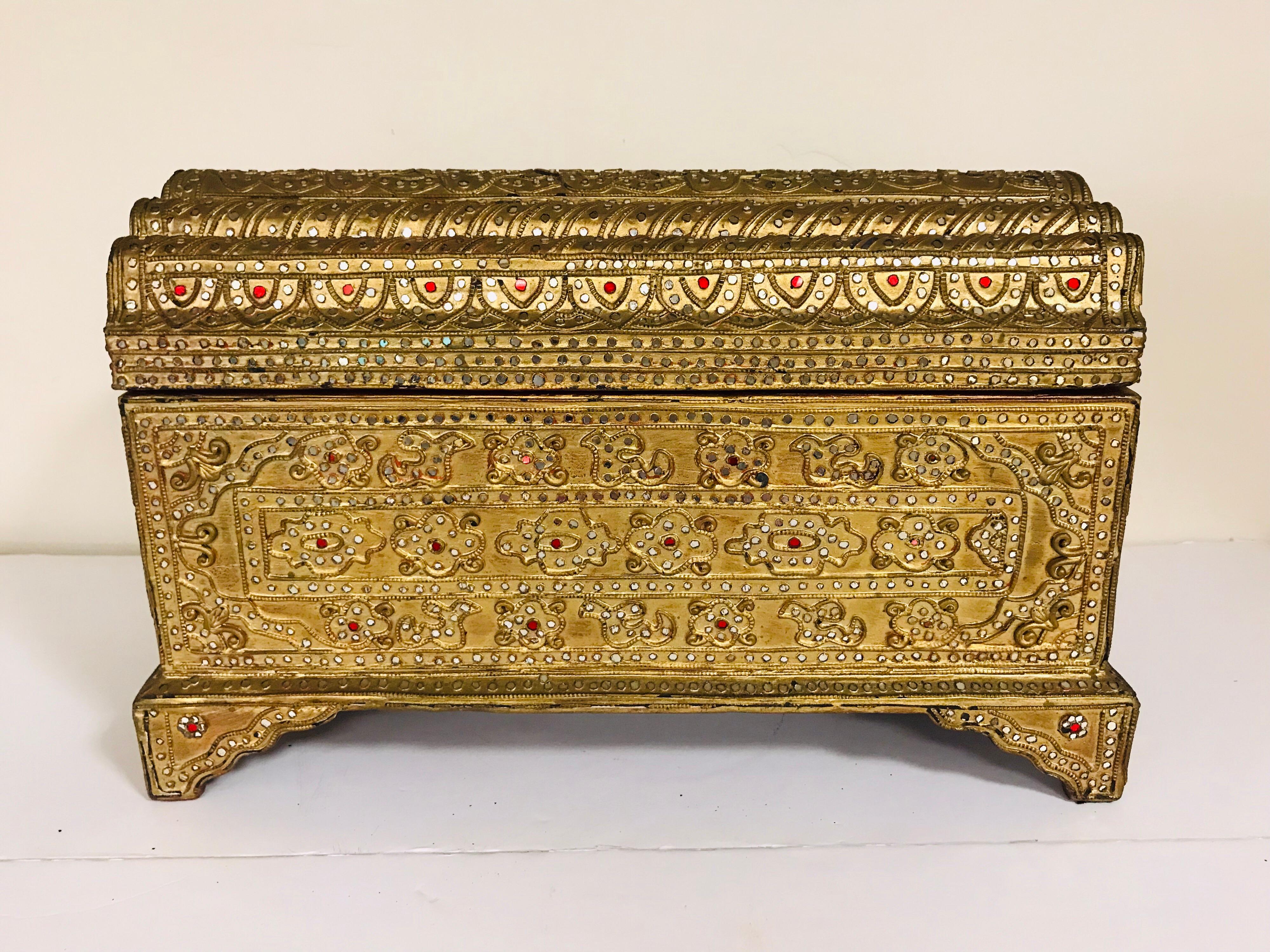 Stunning giltwood jeweled box for your valuables or just a gorgeous decorative piece.