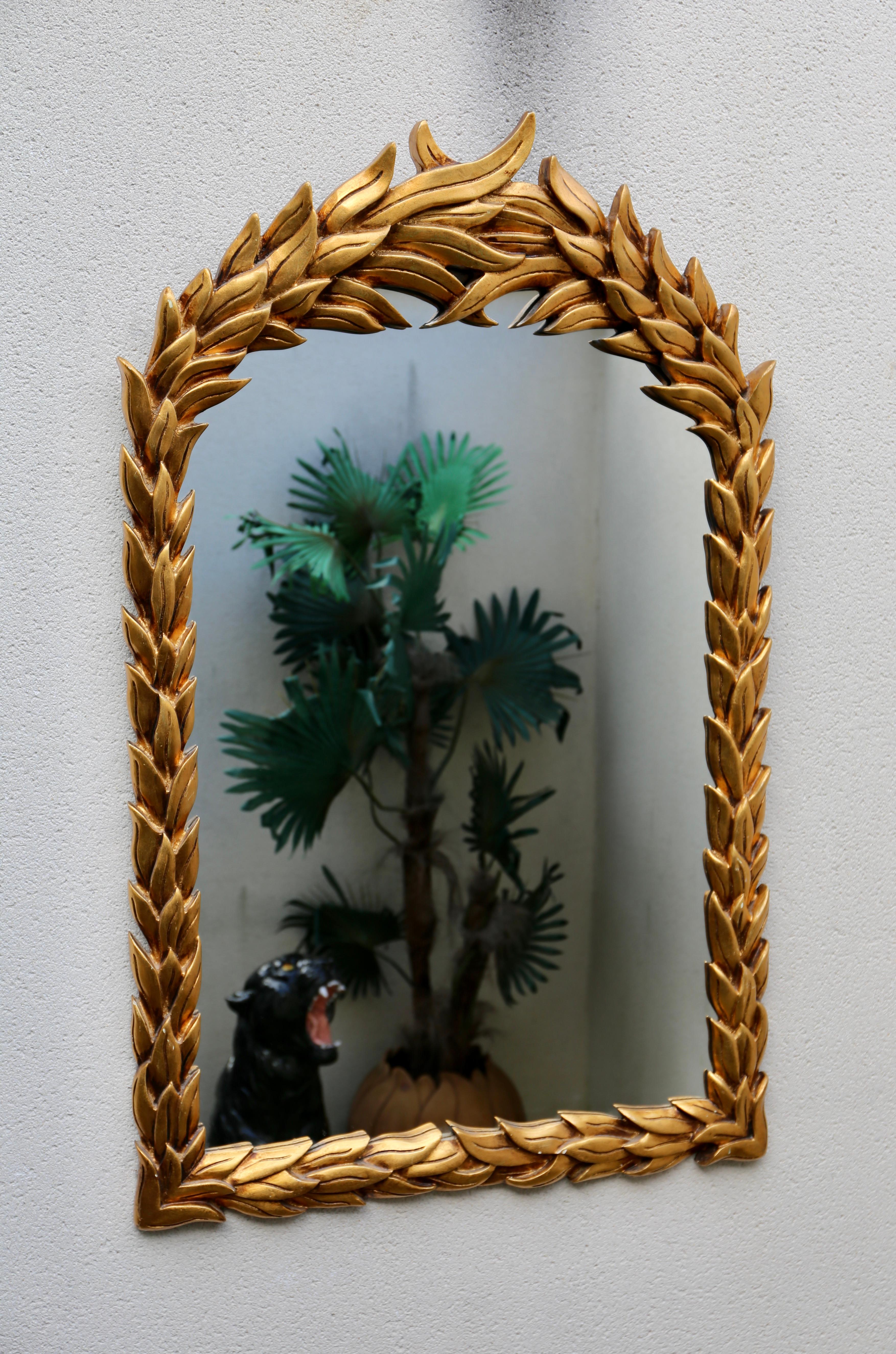 Hollywood Regency Gilt Wood Laurel Leaf Motif Mirror For Sale