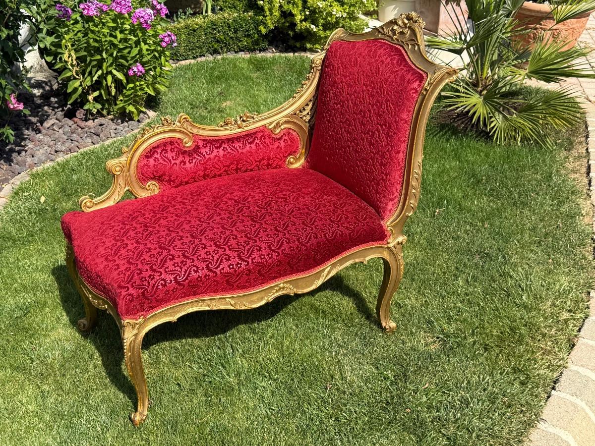 Gilt Wood Little Bench - Relaxing Armchairs - Louis XV Style - XIXth century en Bueno estado para la venta en Beaune, FR