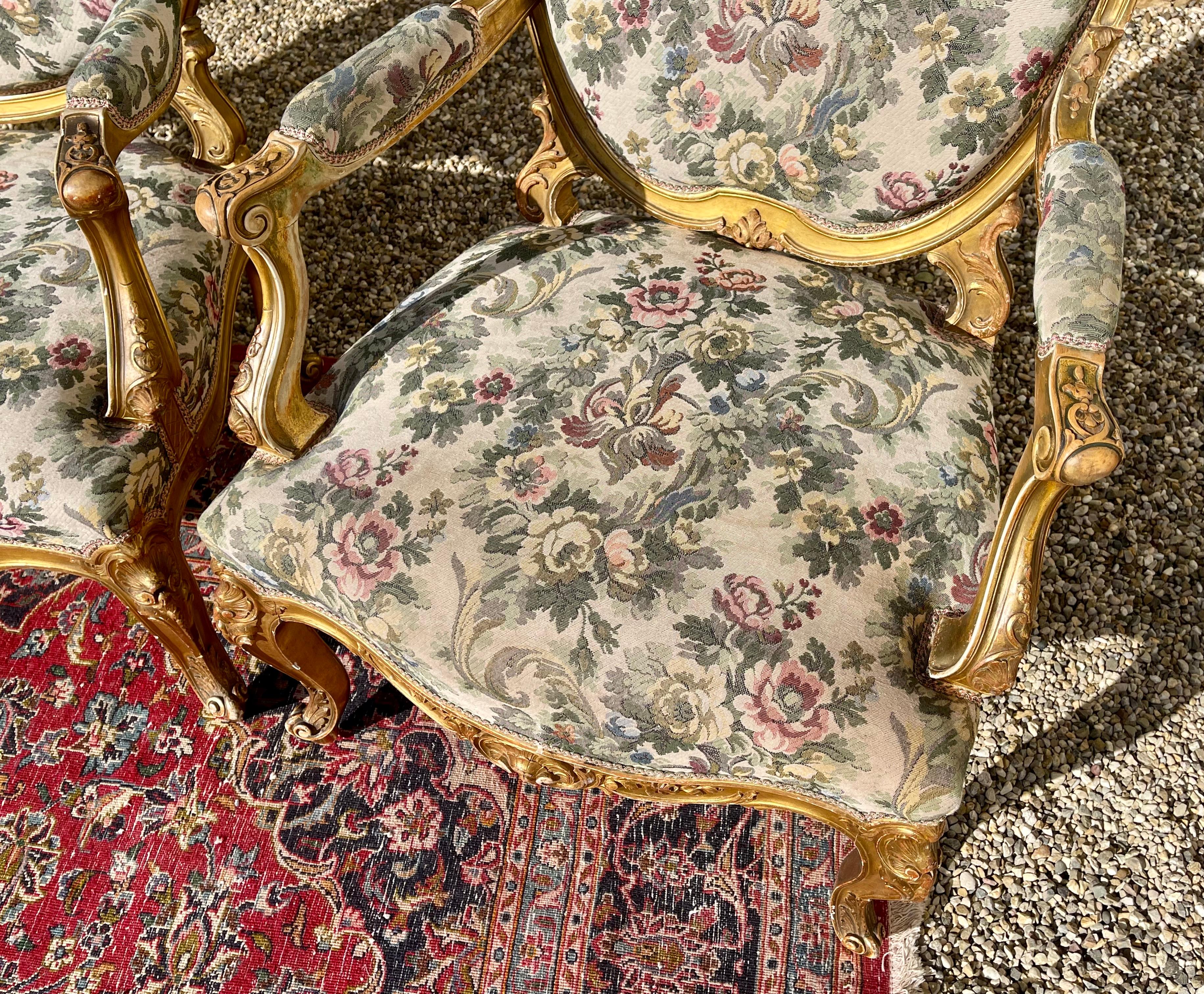 Gilt Wood Louis XV Style Lounge '7 Pieces', 19th Century For Sale 7