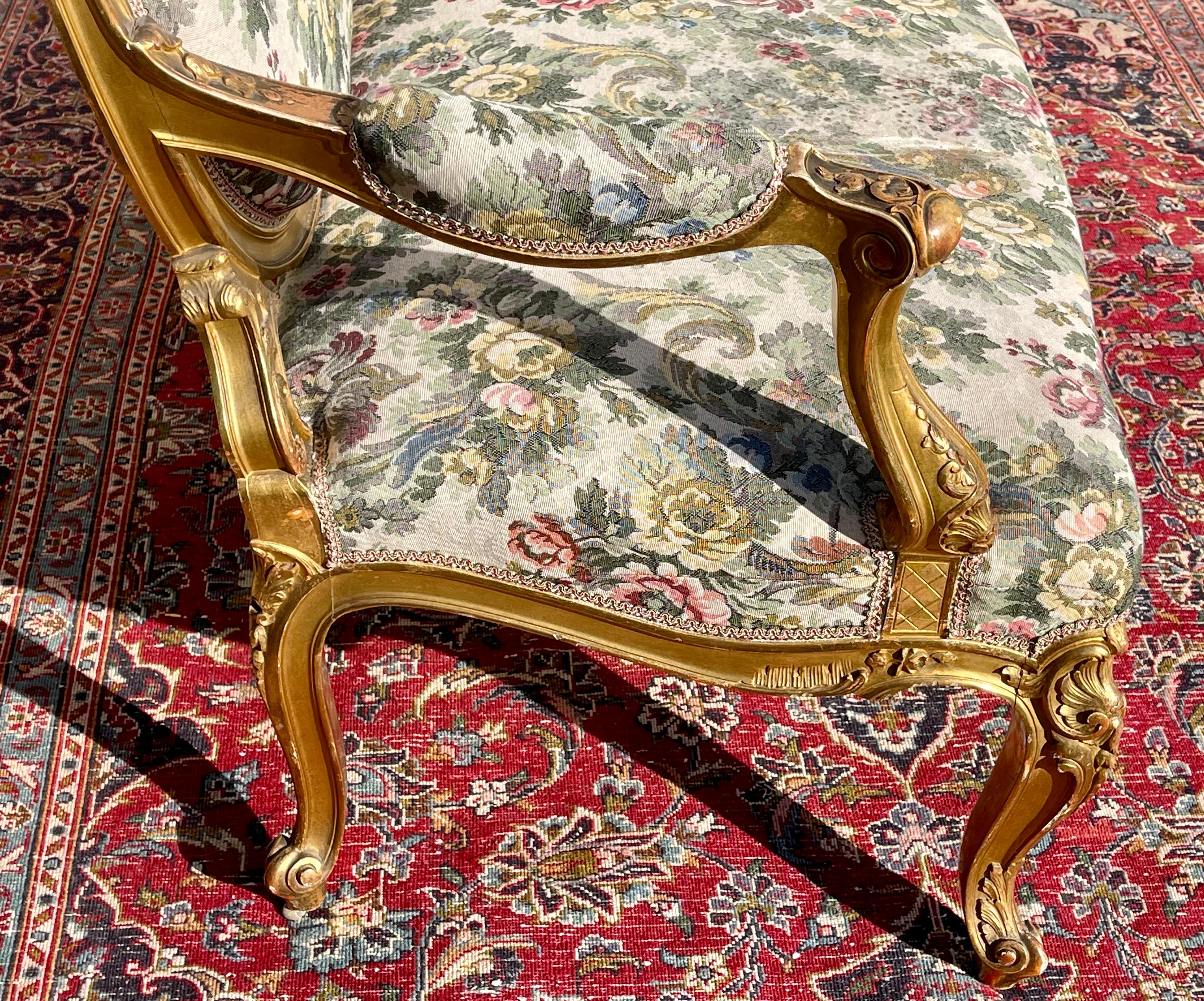 Gilt Wood Louis XV Style Lounge '7 Pieces', 19th Century For Sale 9