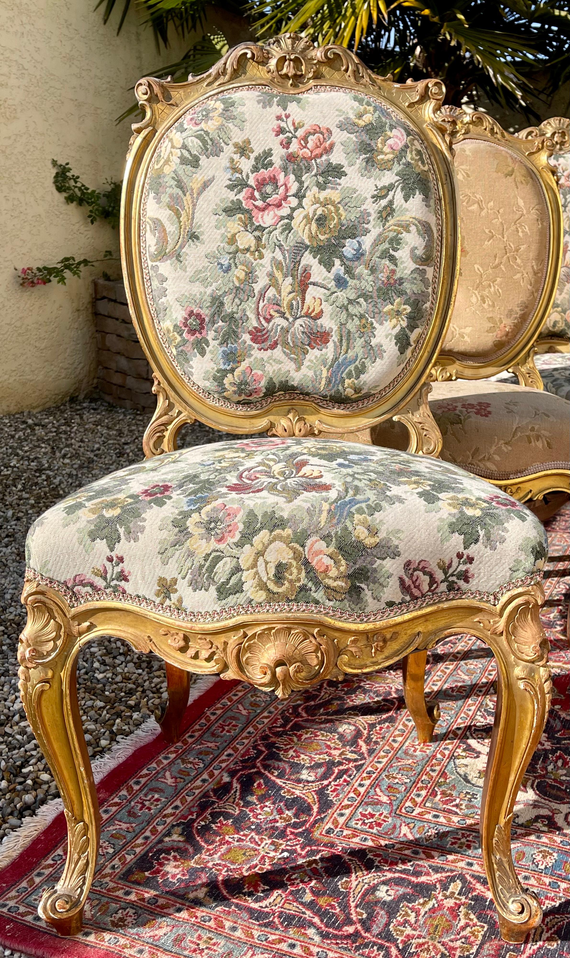 Gilt Wood Louis XV Style Lounge '7 Pieces', 19th Century For Sale 12