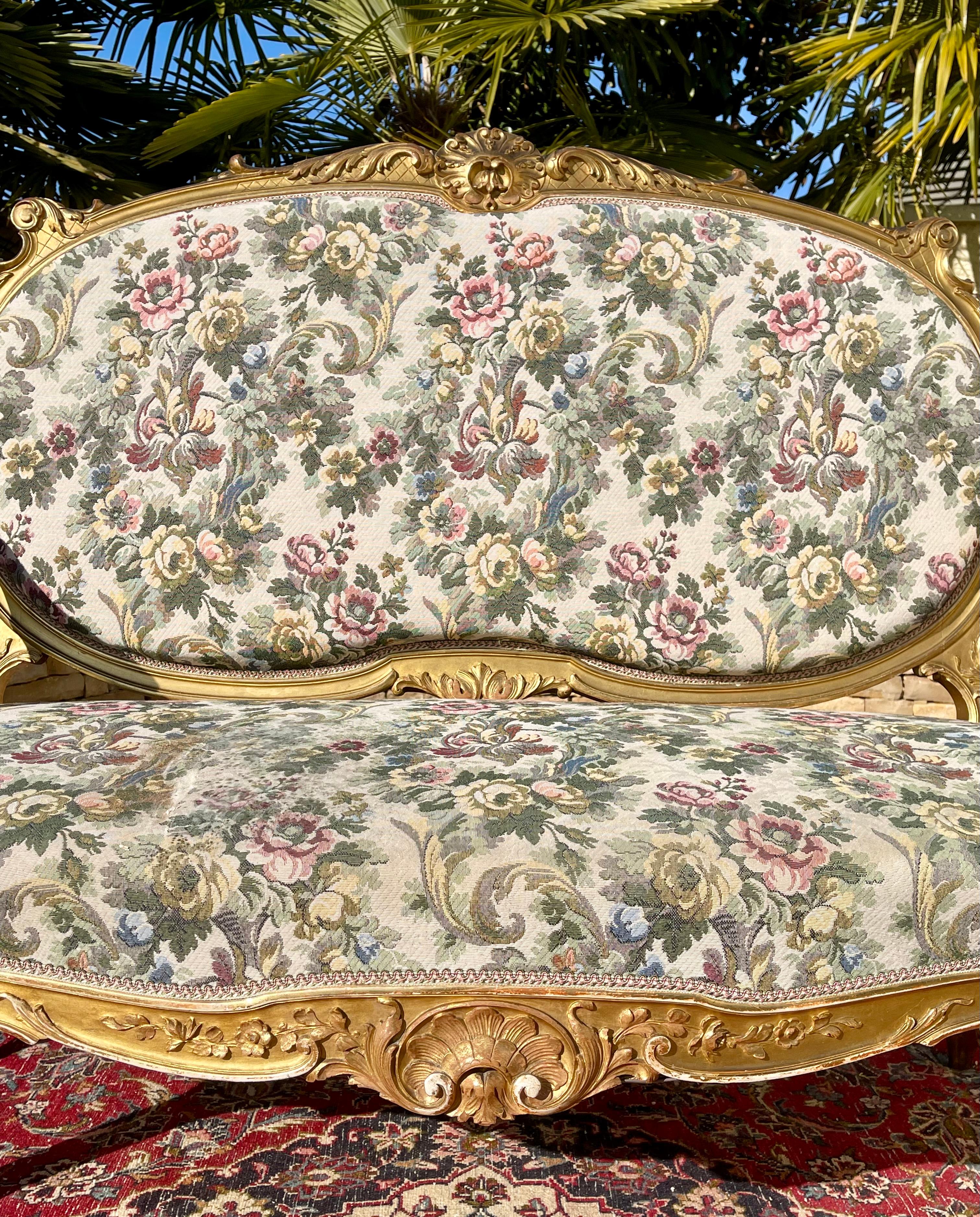 Napoleon III Gilt Wood Louis XV Style Lounge '7 Pieces', 19th Century For Sale