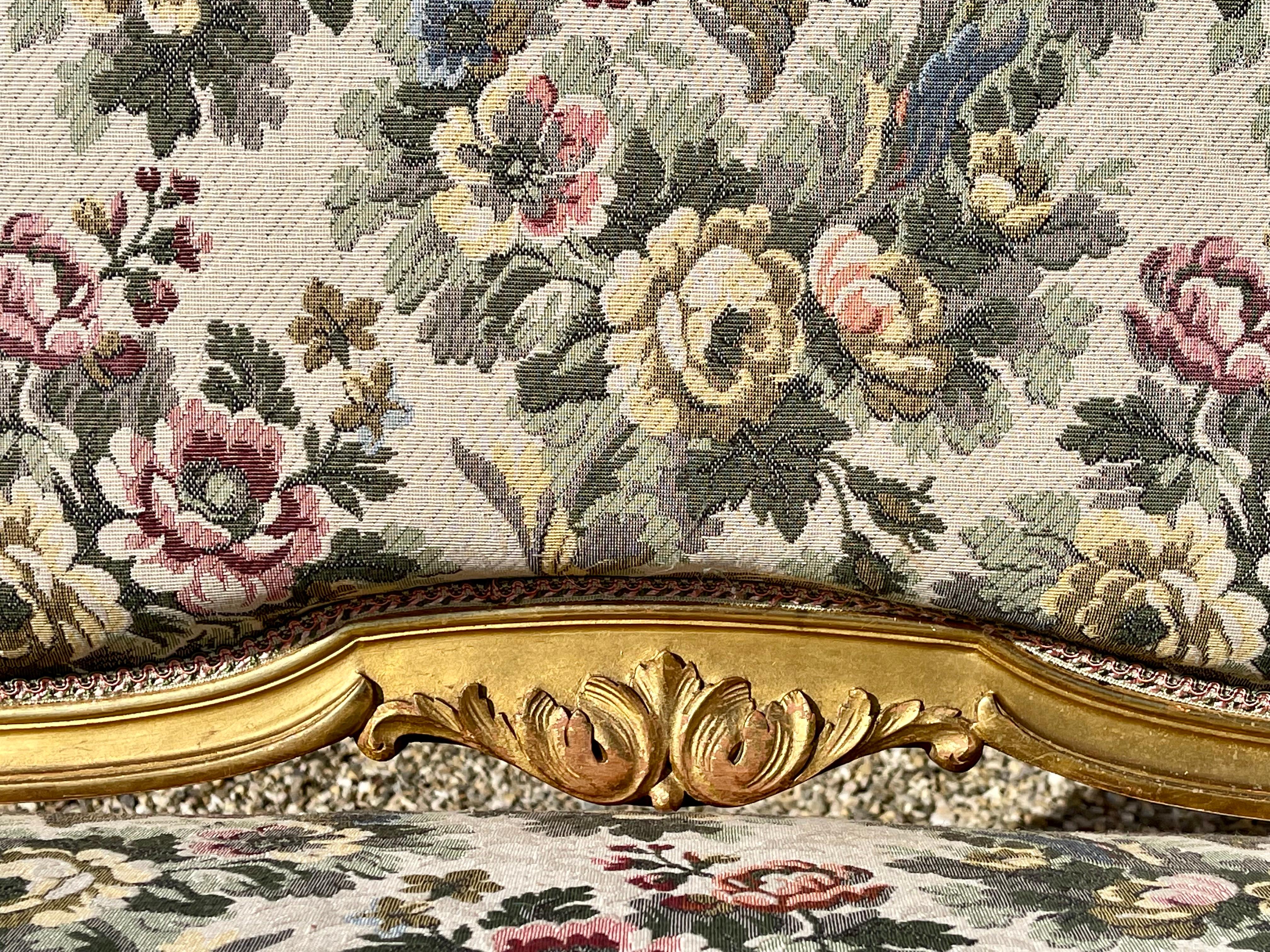 Tapestry Gilt Wood Louis XV Style Lounge '7 Pieces', 19th Century For Sale