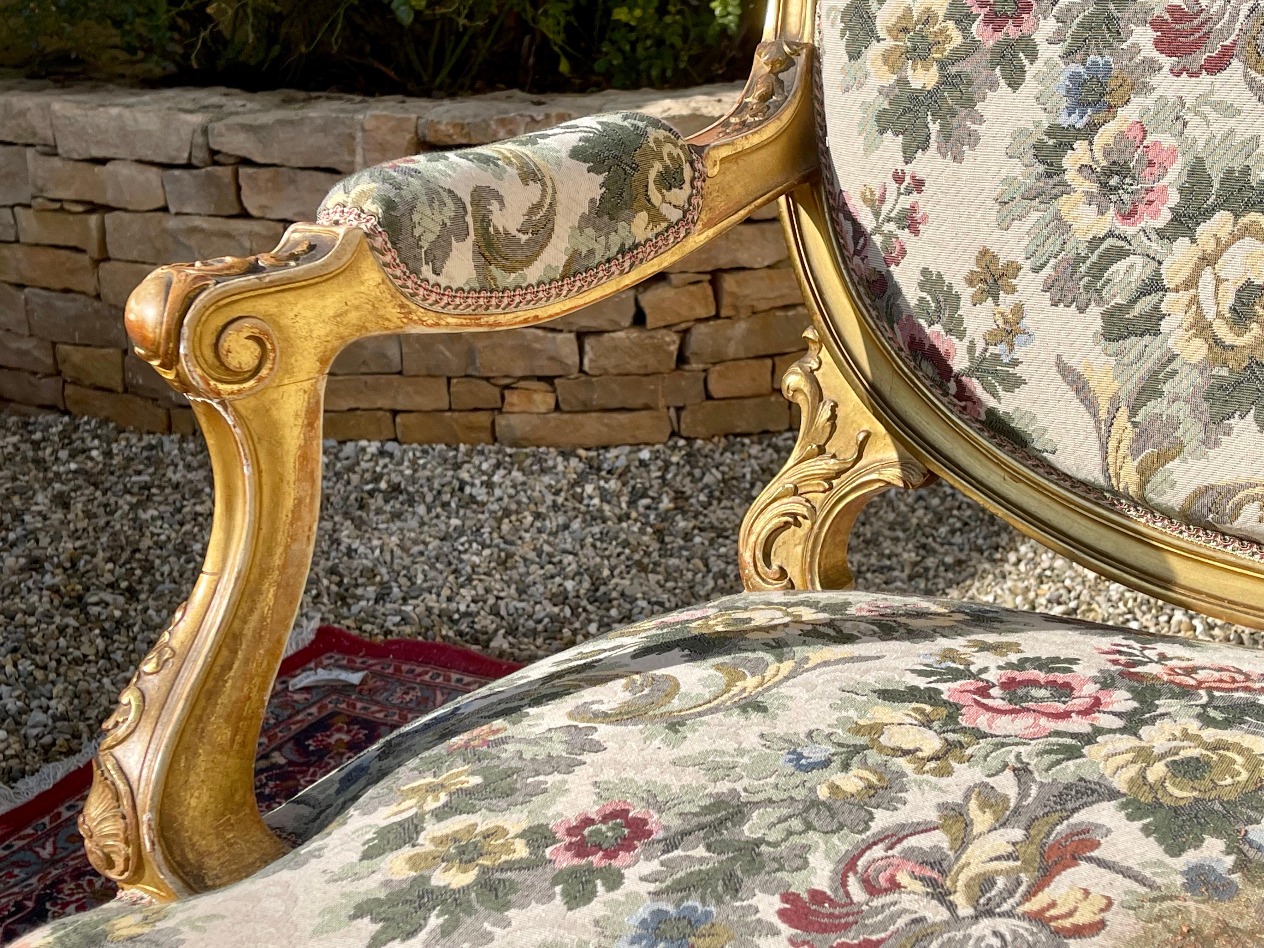 Gilt Wood Louis XV Style Lounge '7 Pieces', 19th Century For Sale 1