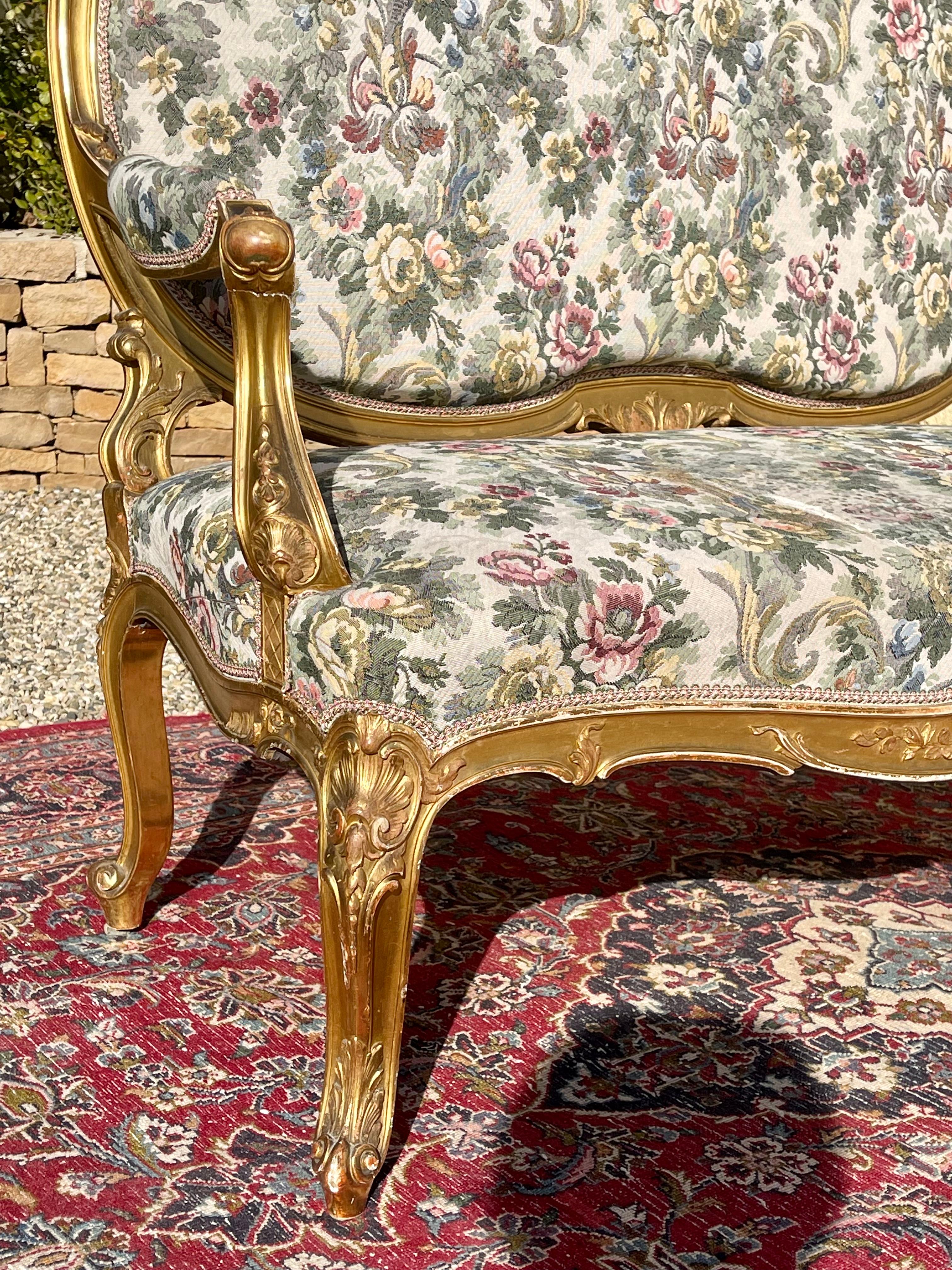 Gilt Wood Louis XV Style Lounge '7 Pieces', 19th Century For Sale 2