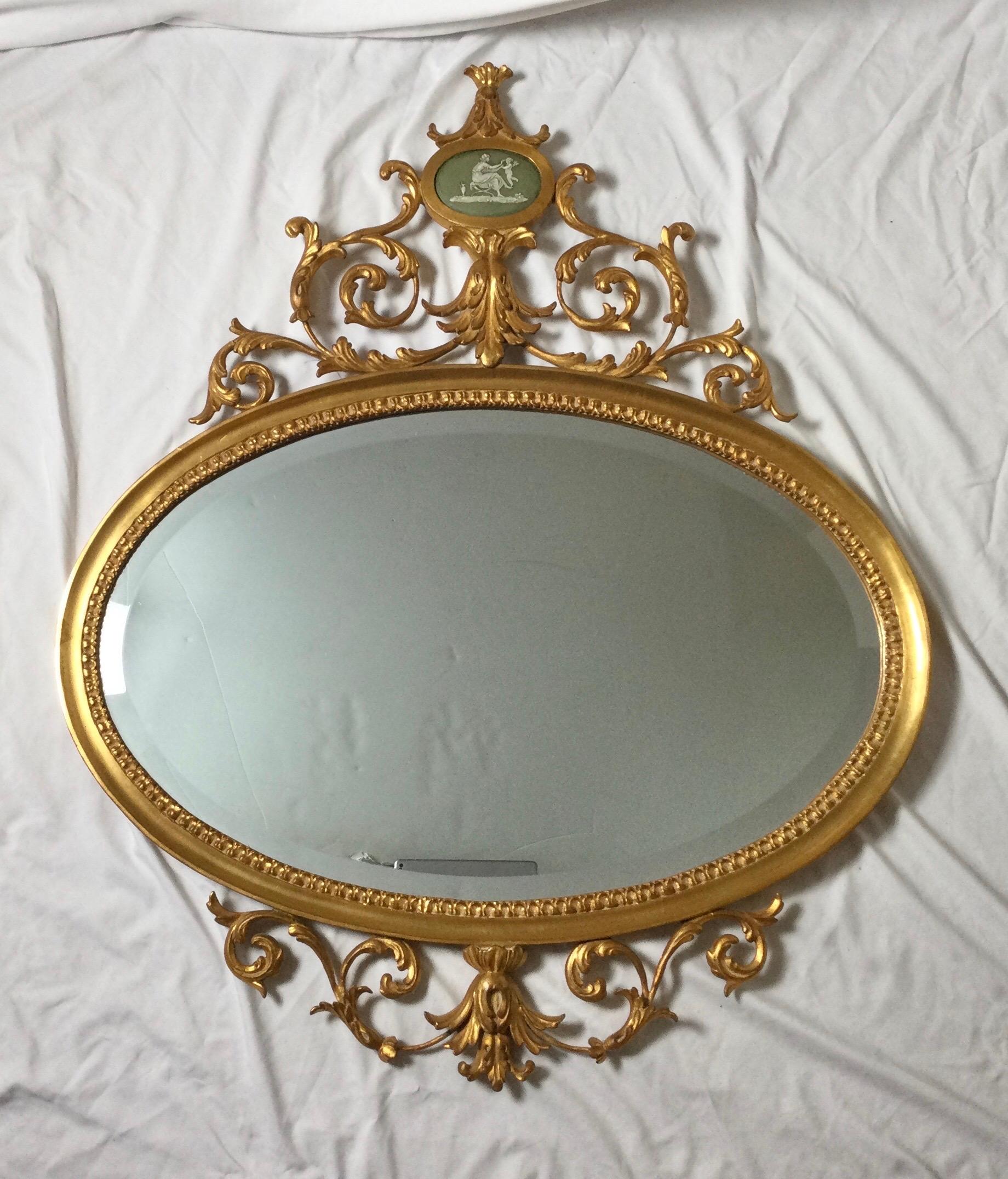 American Gilt Wood Louis XV Style Oval Mirror by Carvers Guild For Sale