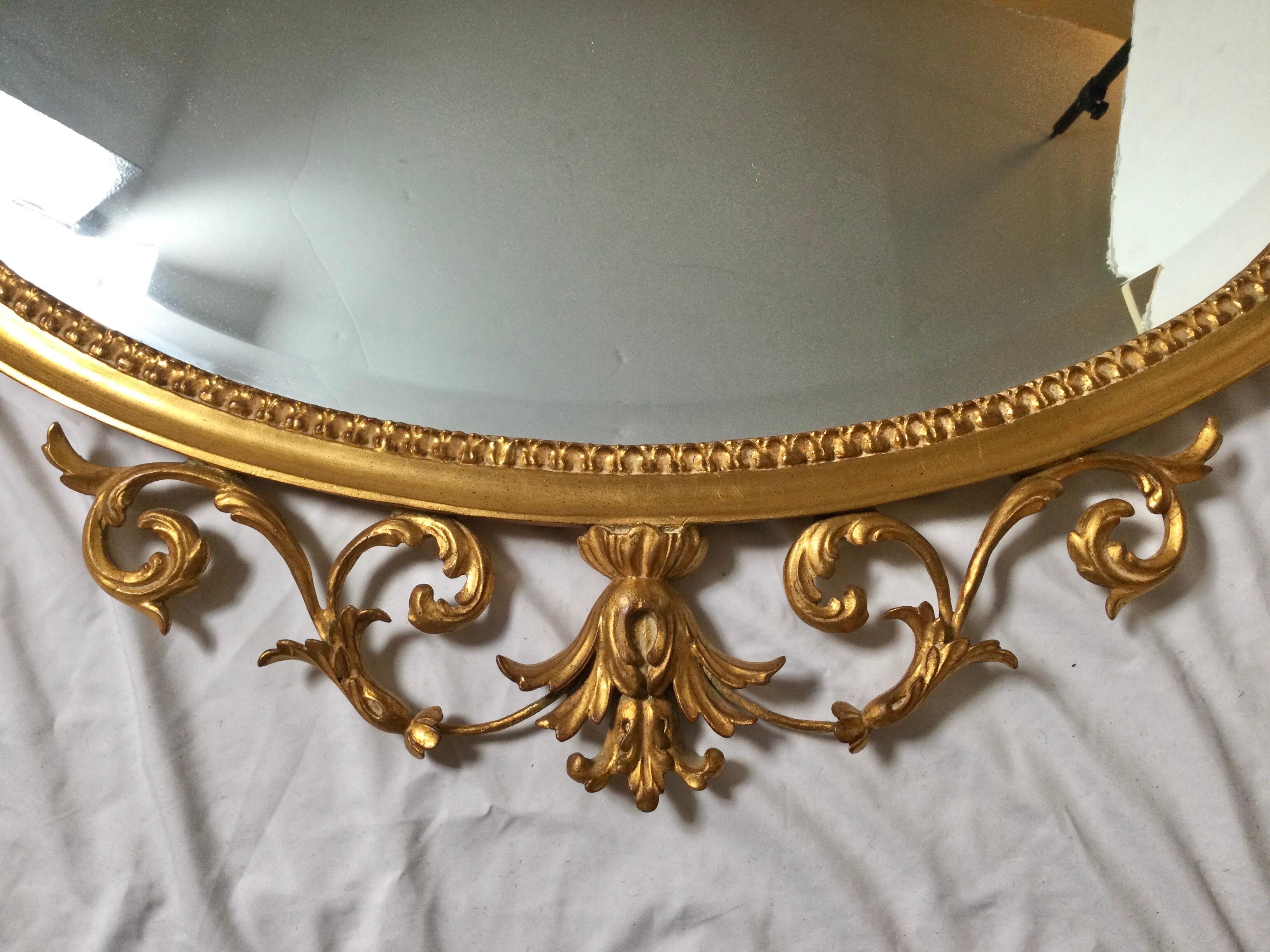 Gilt Wood Louis XV Style Oval Mirror by Carvers Guild In Excellent Condition For Sale In Lambertville, NJ
