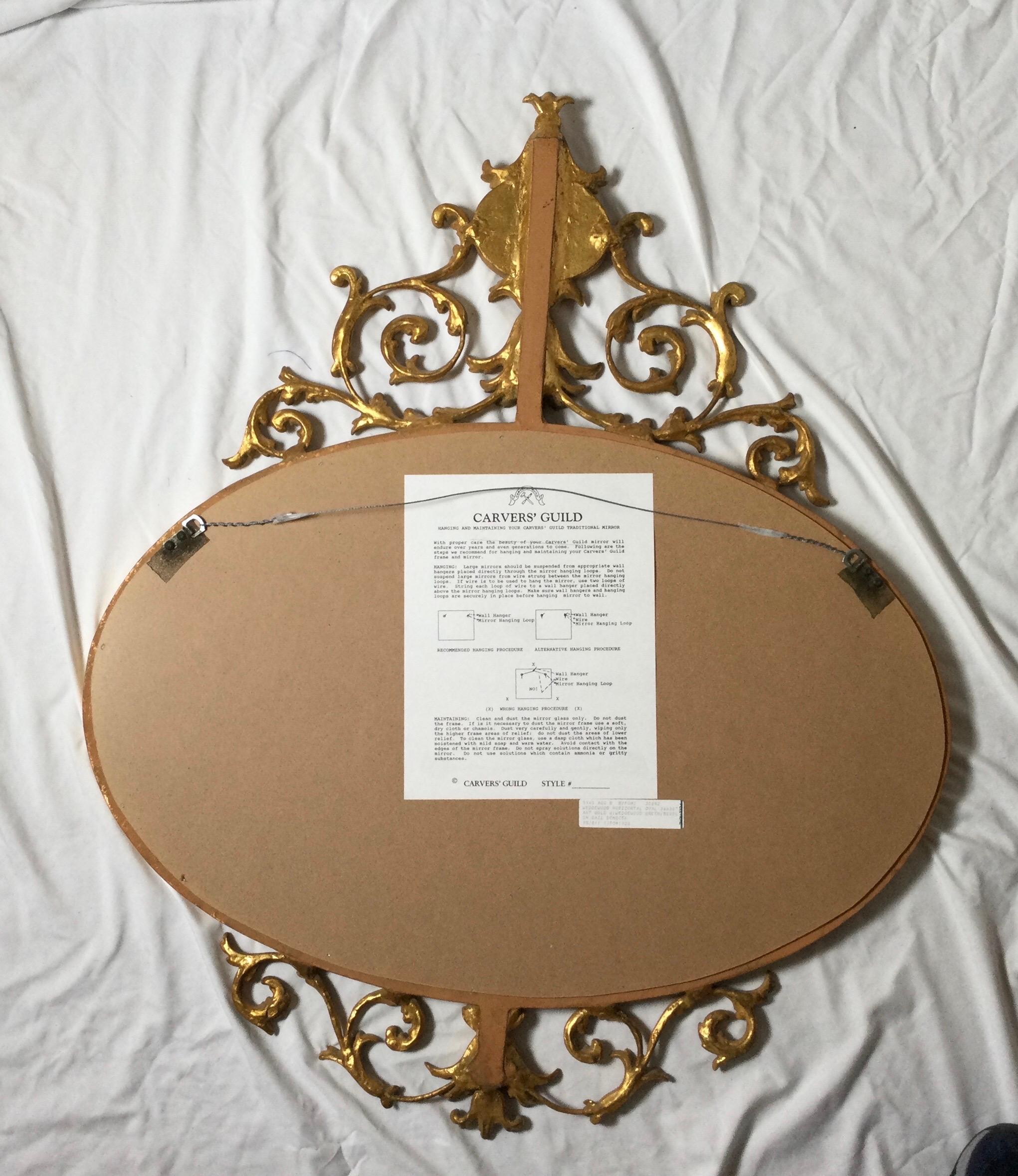 Gilt Wood Louis XV Style Oval Mirror by Carvers Guild For Sale 2