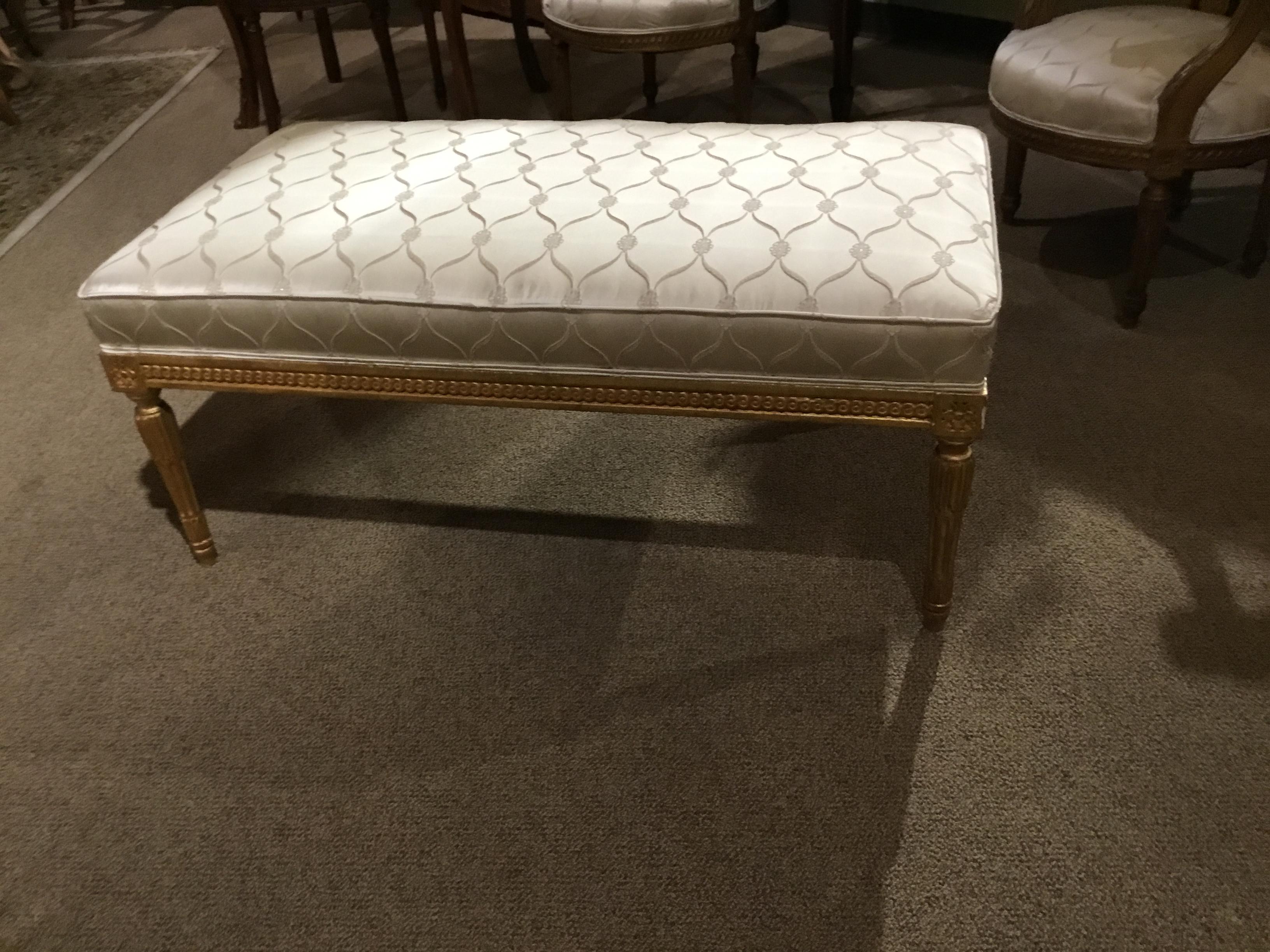 19th Century Giltwood Louis XVI Style Bench with Silk Upholstery For Sale