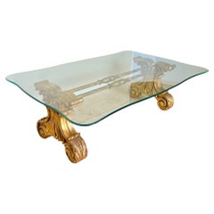 Antique Gilt Wood and Metal Center Table With Glass Top, Late 19th Century