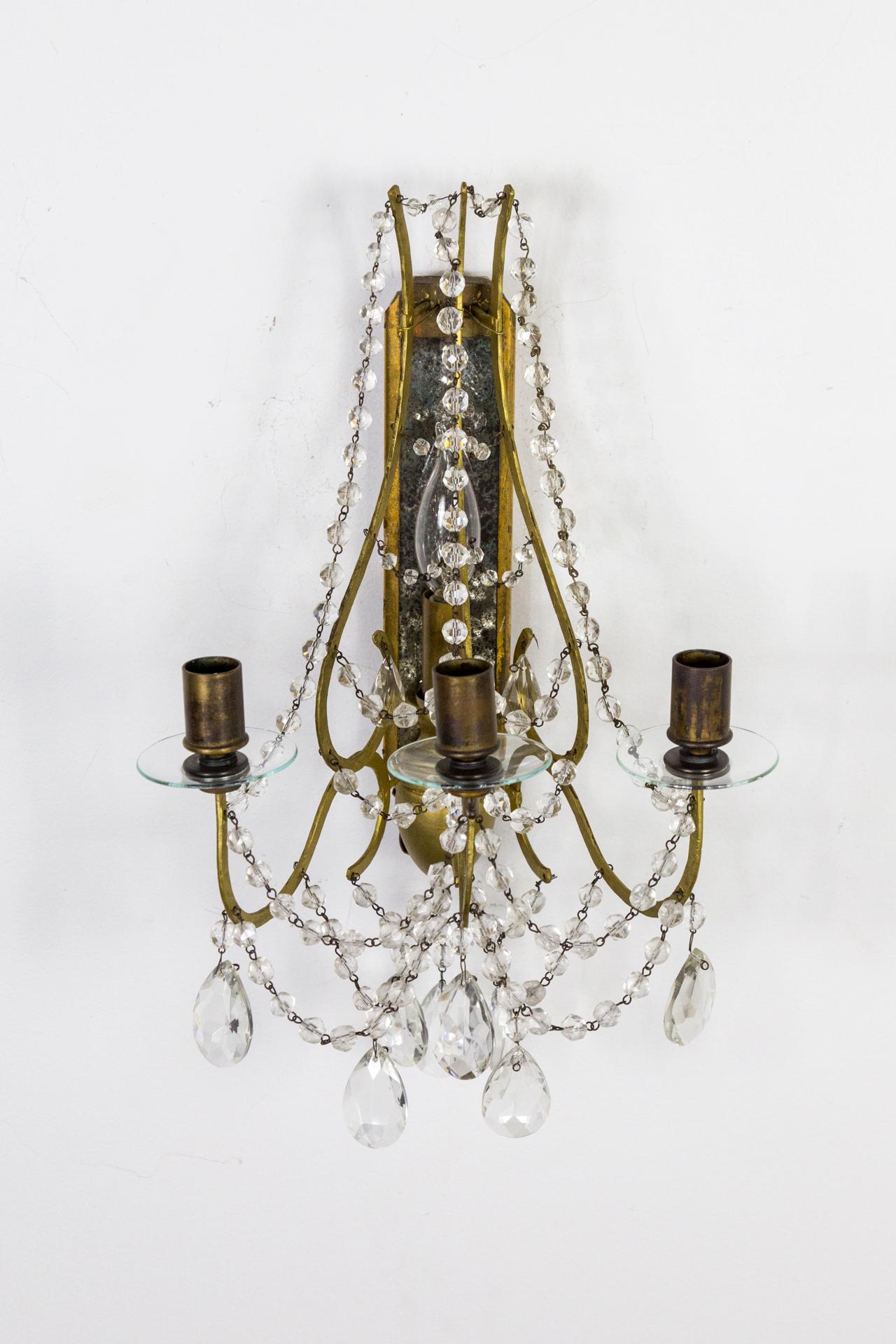 Vergoldetes Holz, Spiegel und Kristall 1-Leuchter mit Kerzenständern, Paar im Angebot 4