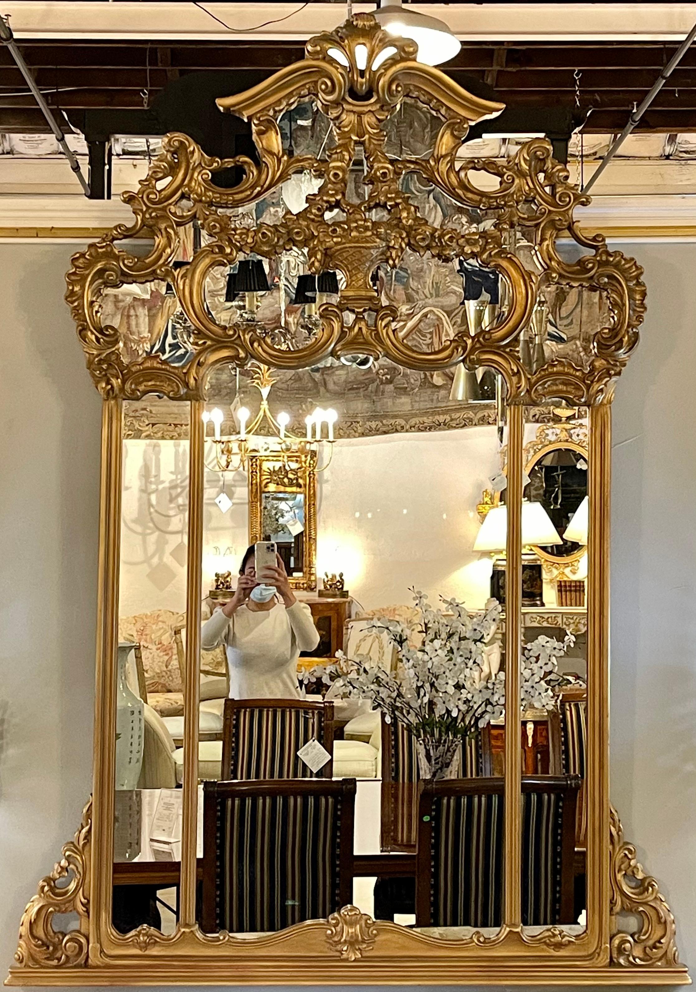 20th Century Louis XVI Style, Large Wall Mirror, Giltwood, Glass, Europe, 1950s For Sale