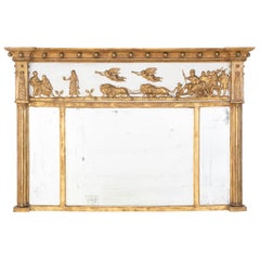 Giltwood Overmantel Mirror with Classical Figures in Carved Frieze