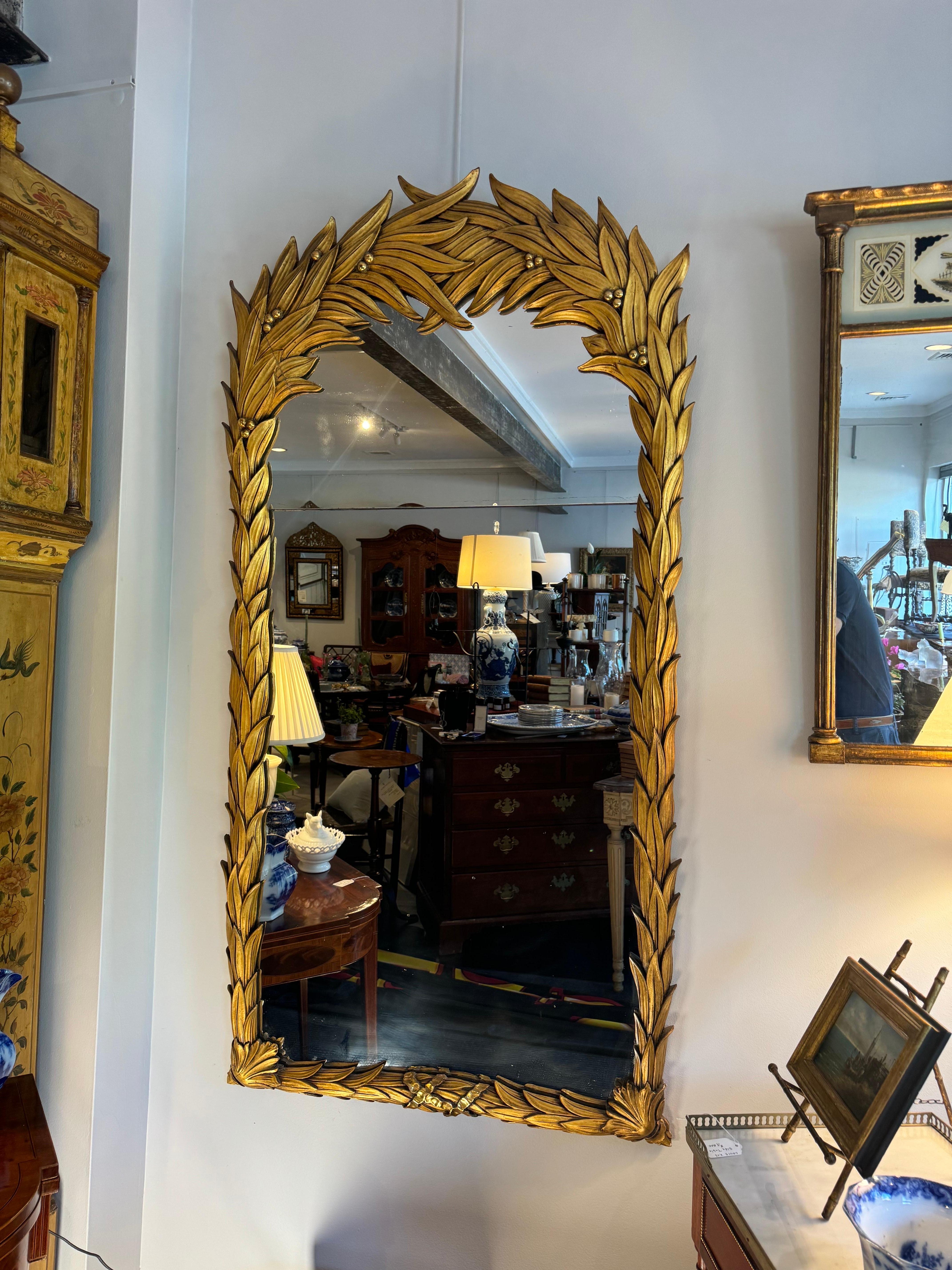 Hand-Carved Gilt-Wood Palm Frond Mirror in the Style of Serge Roche