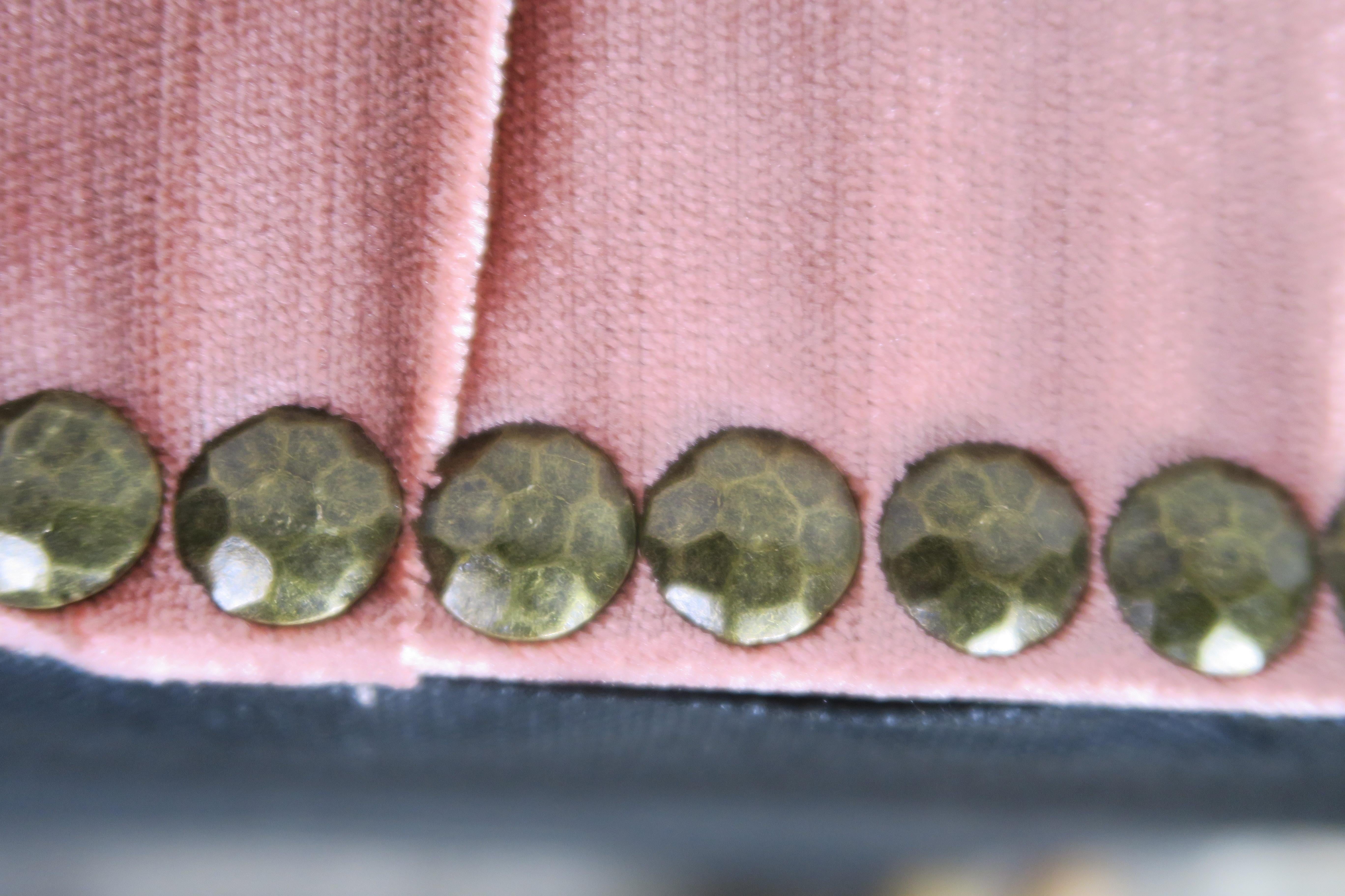 Gilt Wood Pink Velvet Tufted Benches, Pair 5