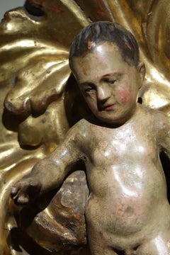Giltwood Putto on Foliage, Italy, Early 18th Century