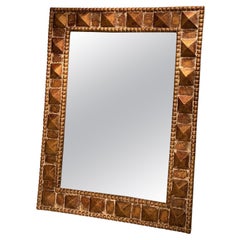Gilt Wood Raised Pyramid Design Frame Mirror, France, 1940s