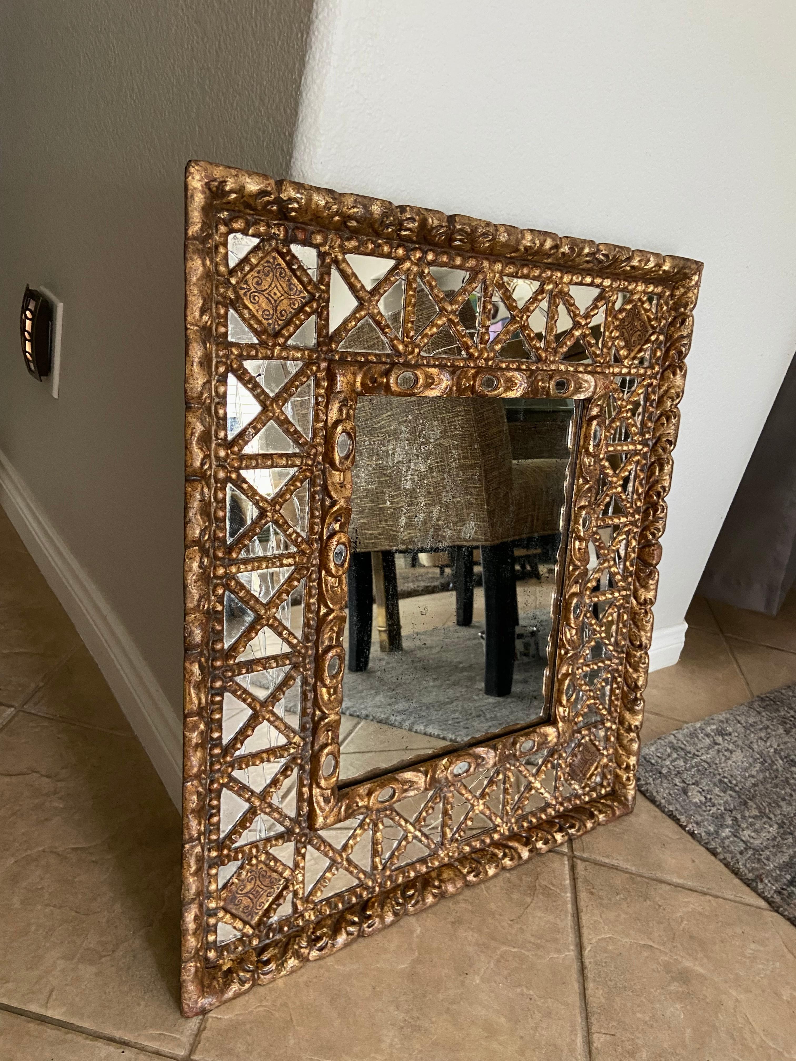 Gilt wood Spanish Colonial Wall Mirror In Good Condition For Sale In Palm Springs, CA