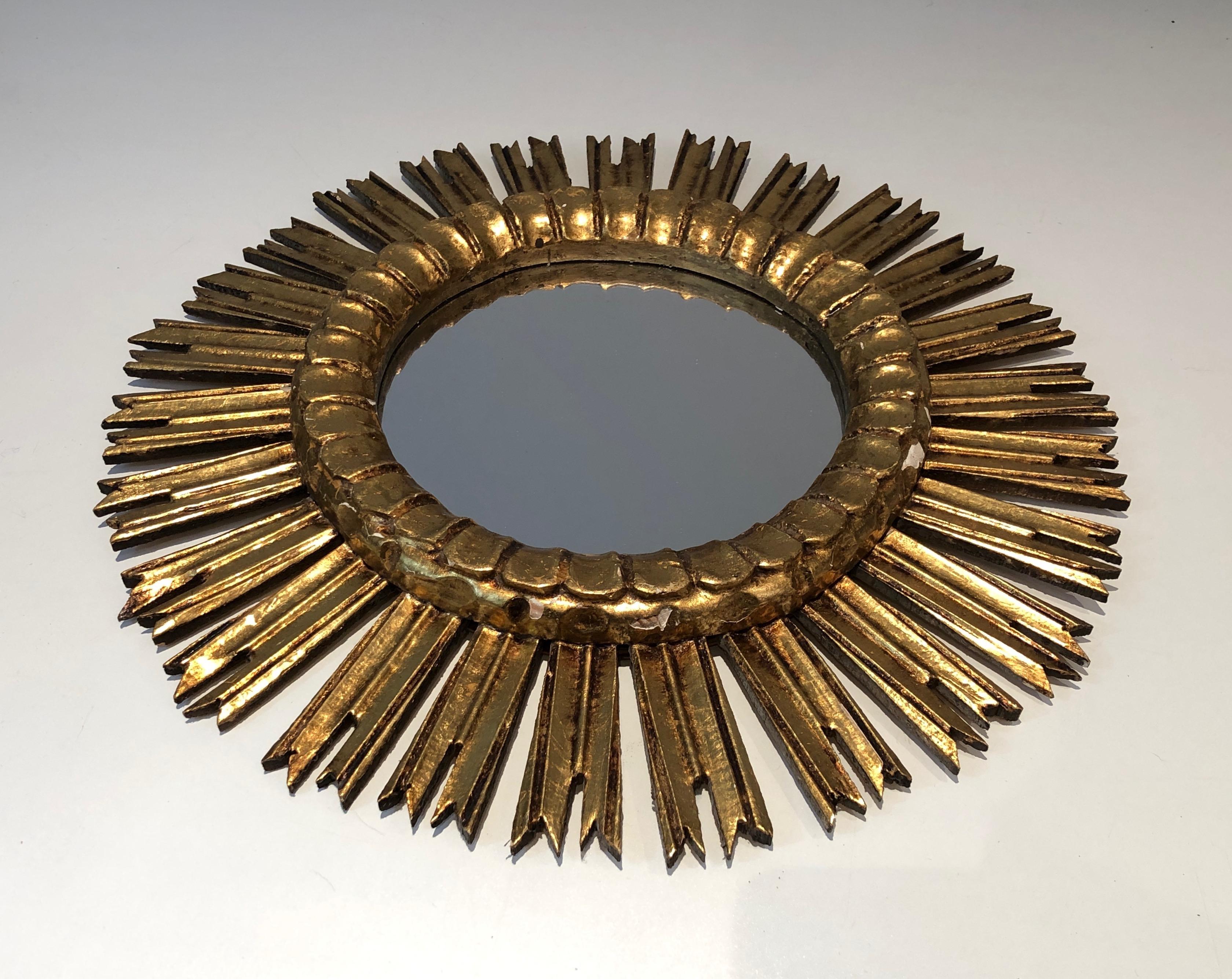 Mid-Century Modern Gilt Wood Sunburst Mirror