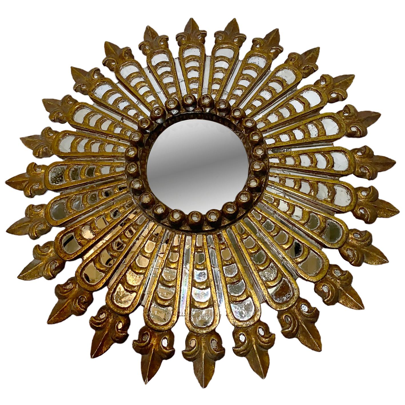 Spanish Giltwood Sunburst Mirror For Sale