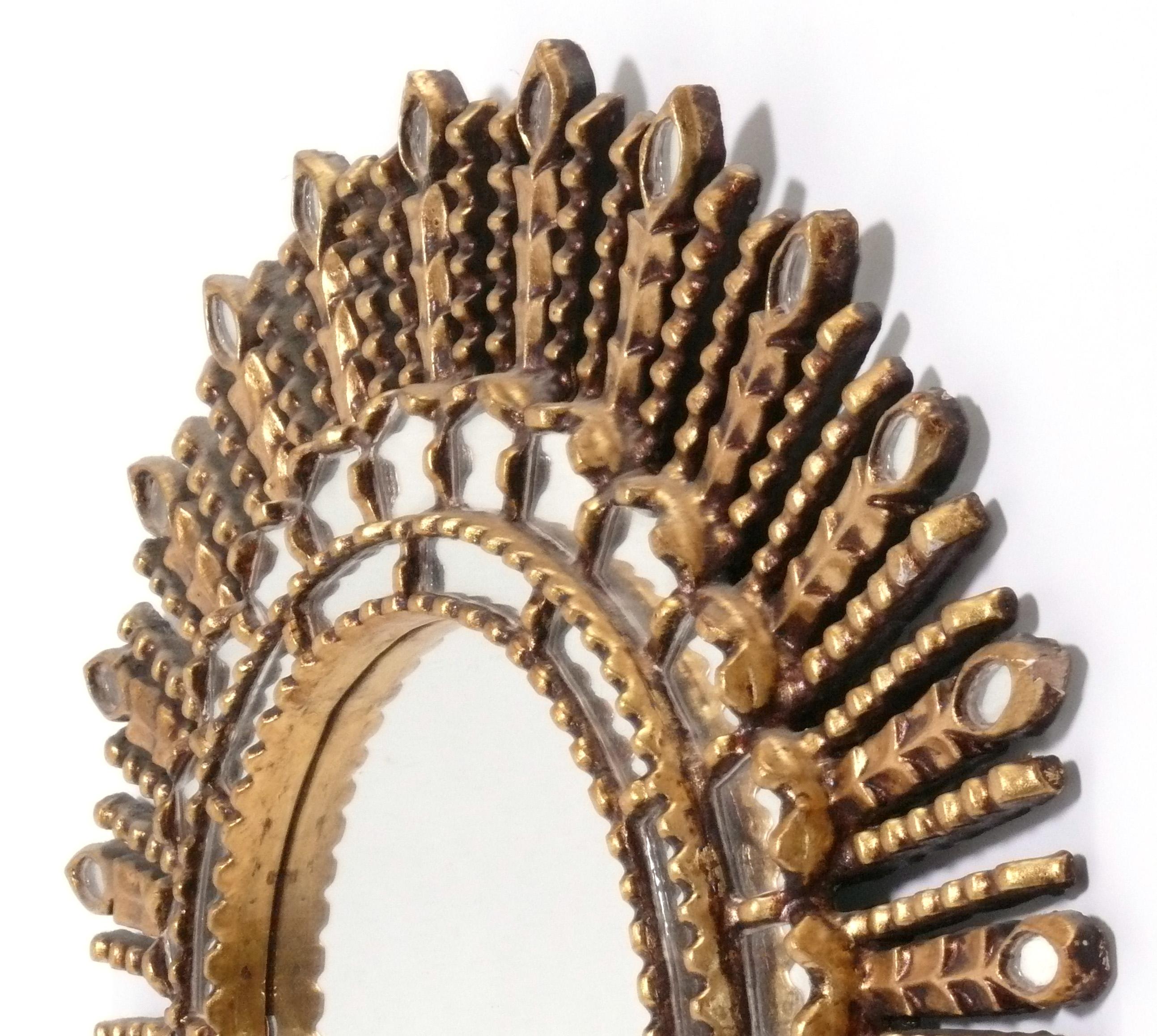 Mid-Century Modern Miroir en bois doré en forme de soleil en vente