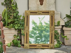 Gilt Wood Tramp Art French Folk Mirror with Raised Pyramidal Motifs, circa 1900