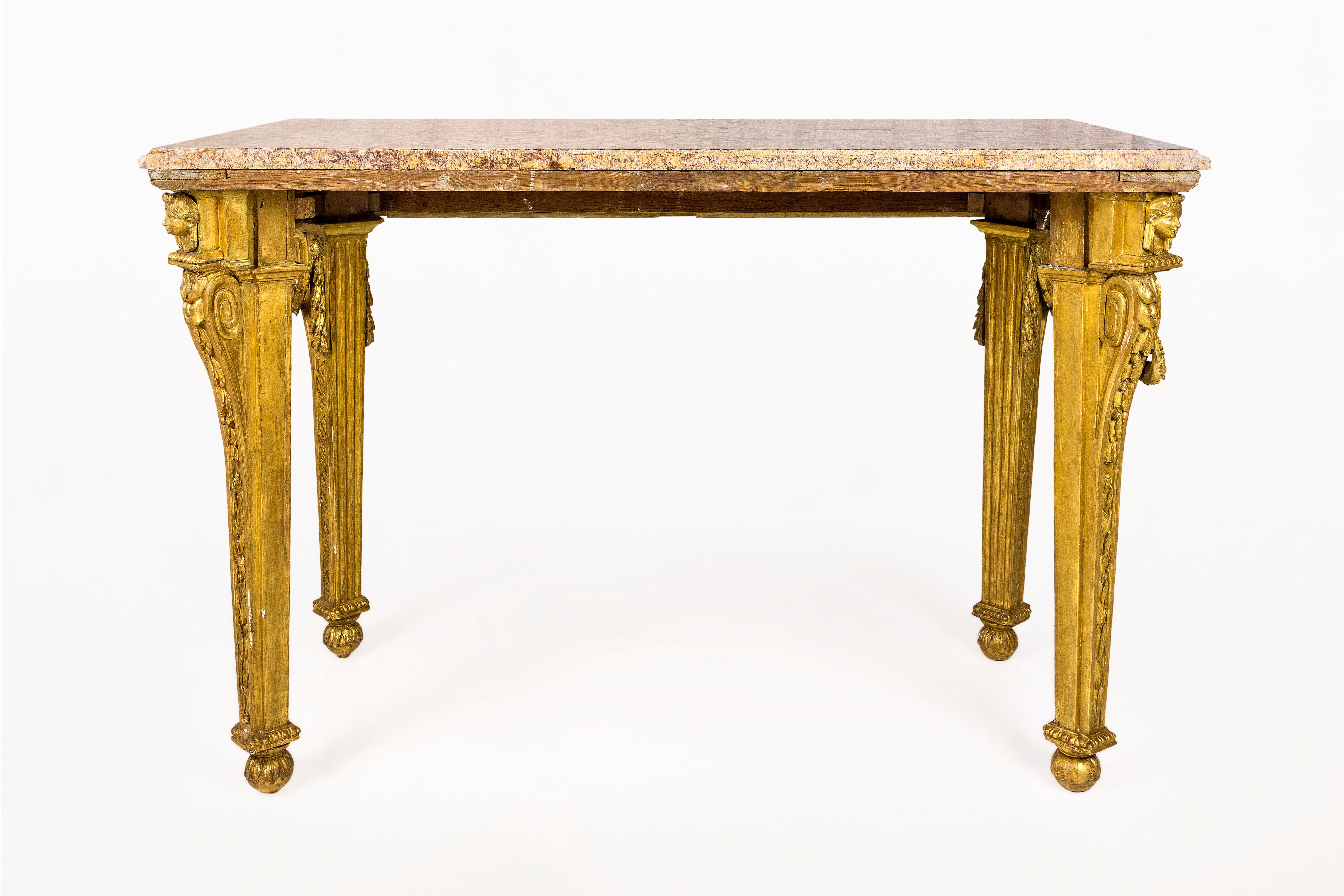 18th Century and Earlier Gilt Wooden Console, 18th Century, Italy