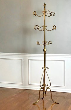 Gilt Wrought Iron 3-Tier Revolving Coat Stand Hat Rack, Koegl Style, Italy 1950s