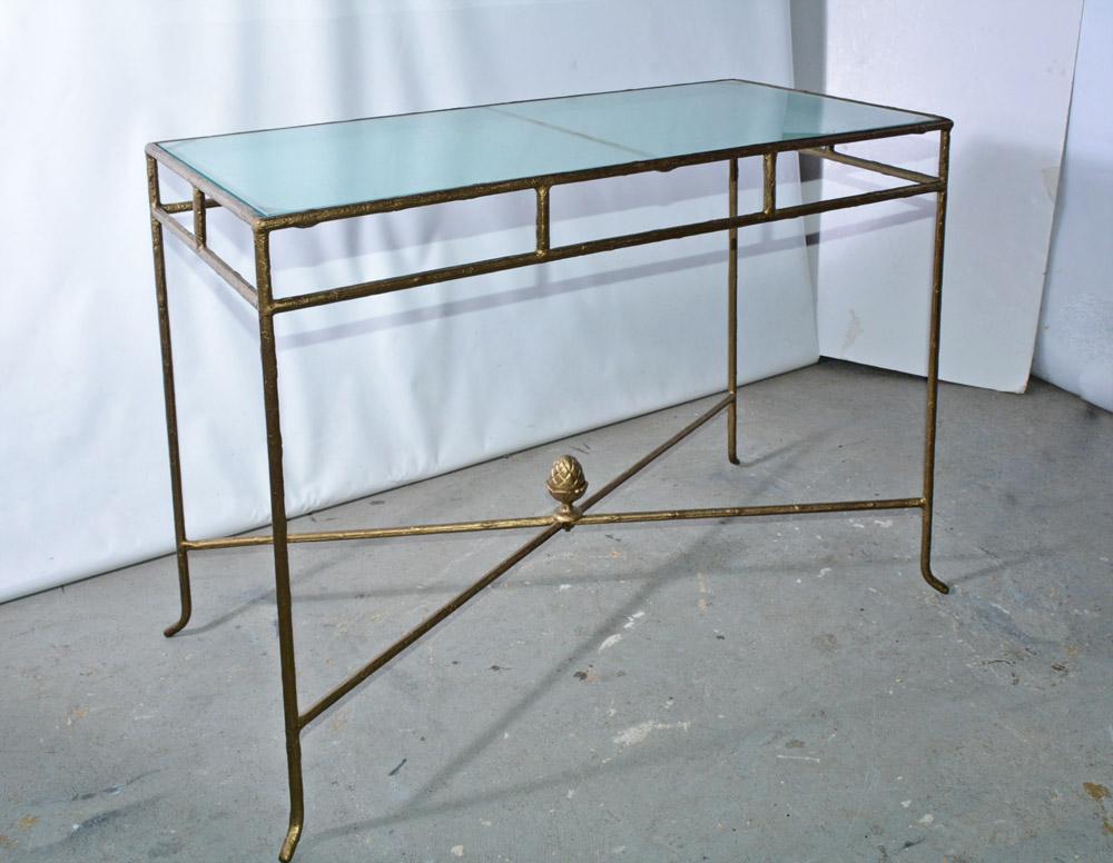 wrought iron console table with glass top