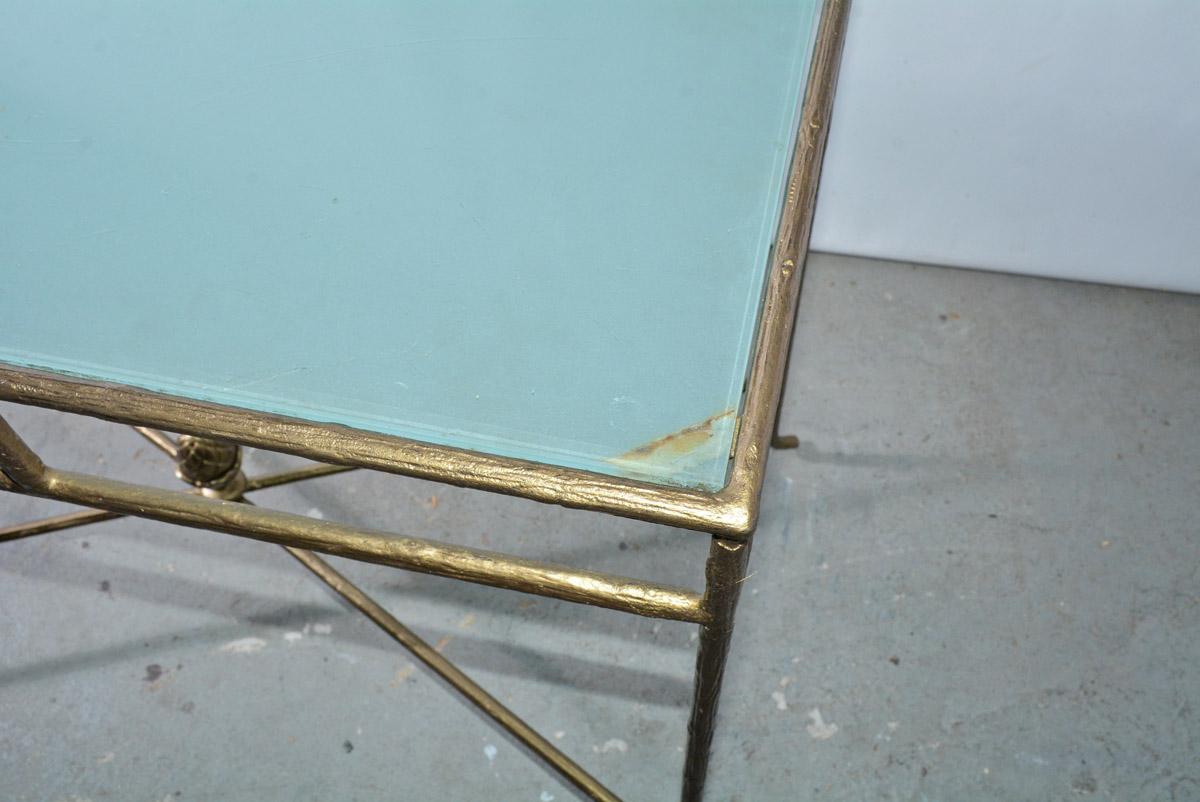 Neoclassical Gilt Wrought Iron and Frosted Glass Console Table