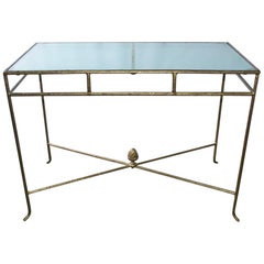 Vintage Gilt Wrought Iron and Frosted Glass Console Table