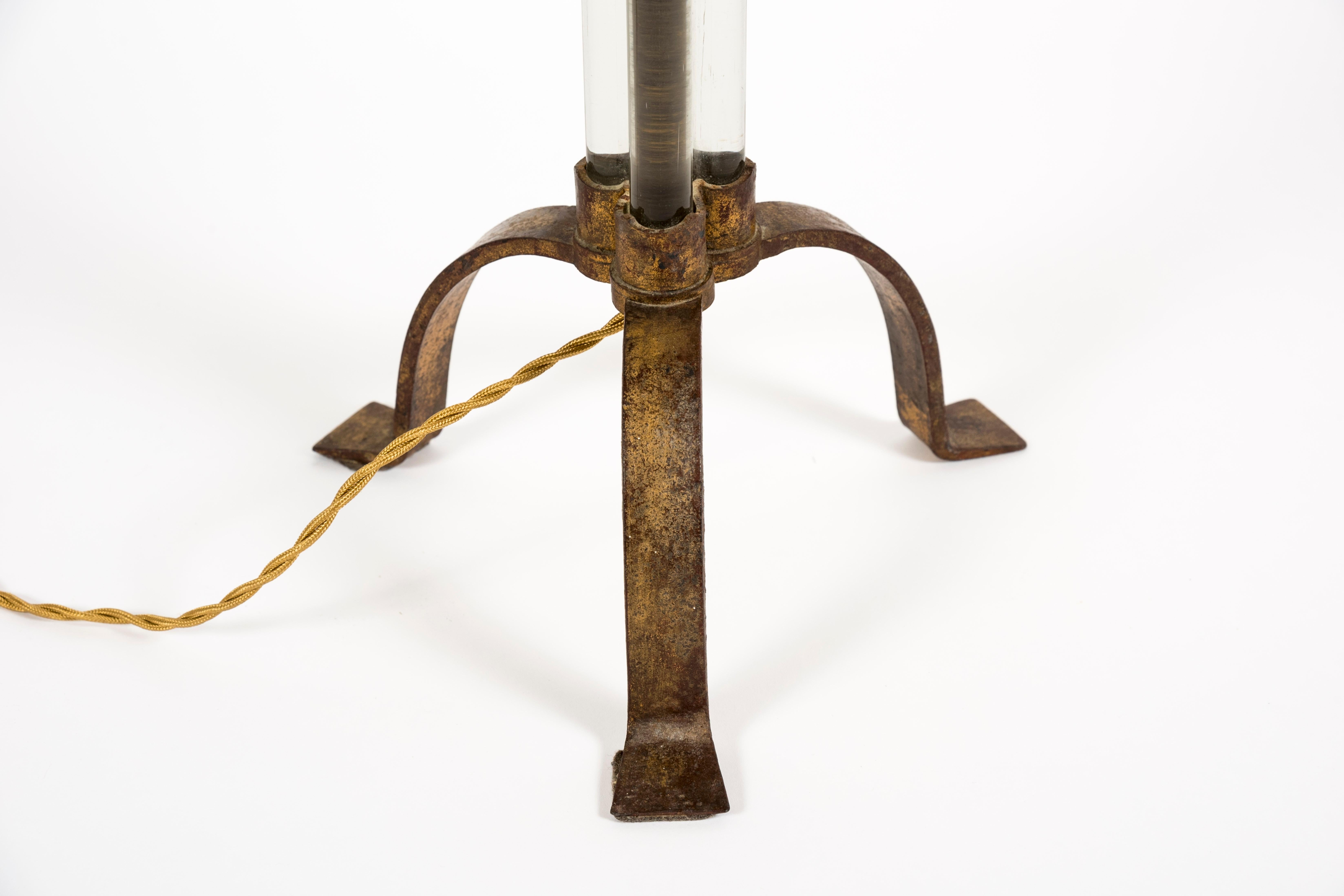 European Gilt Wrought Iron and Glass Lamp by Maison Ramsay
