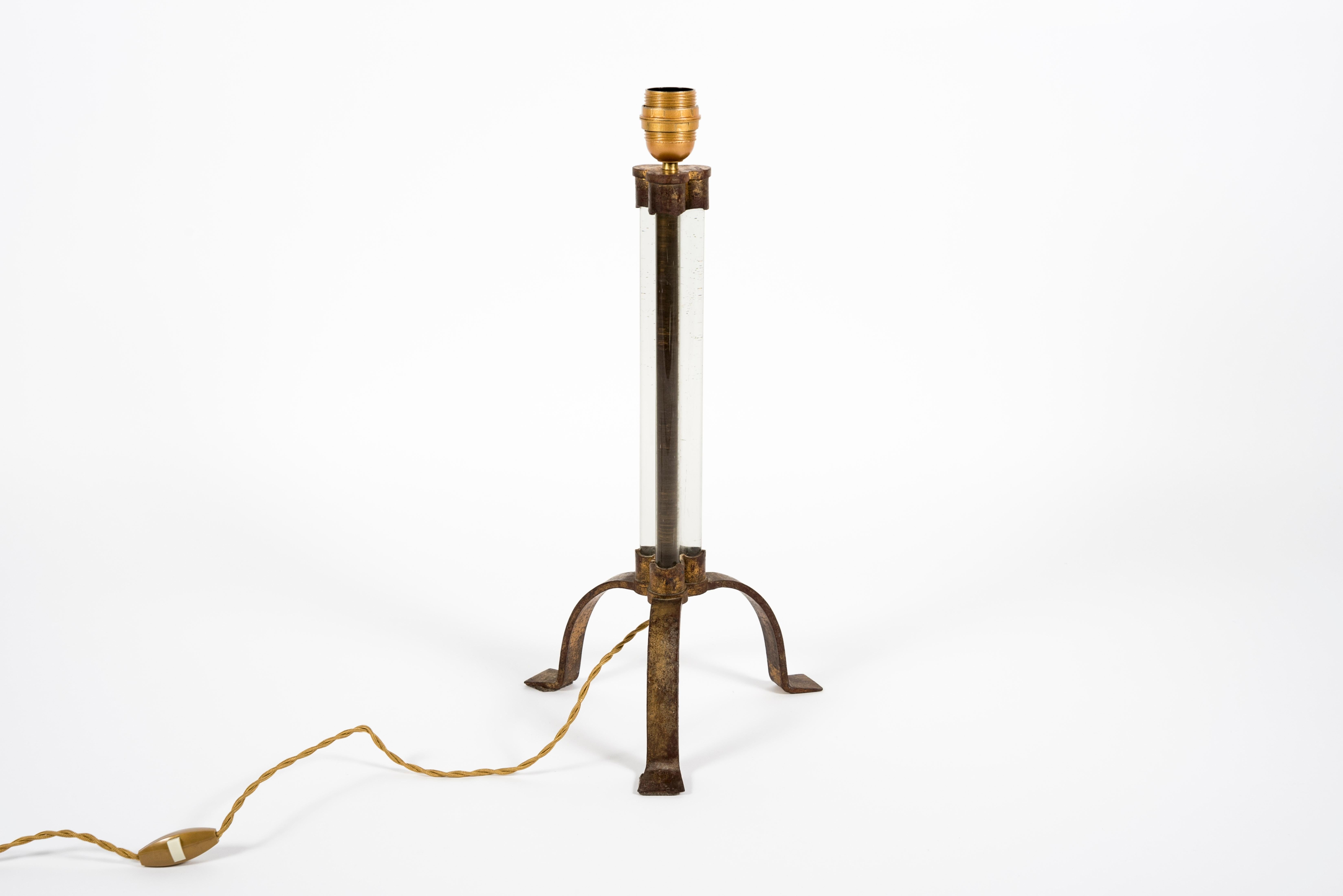 Metal Gilt Wrought Iron and Glass Lamp by Maison Ramsay