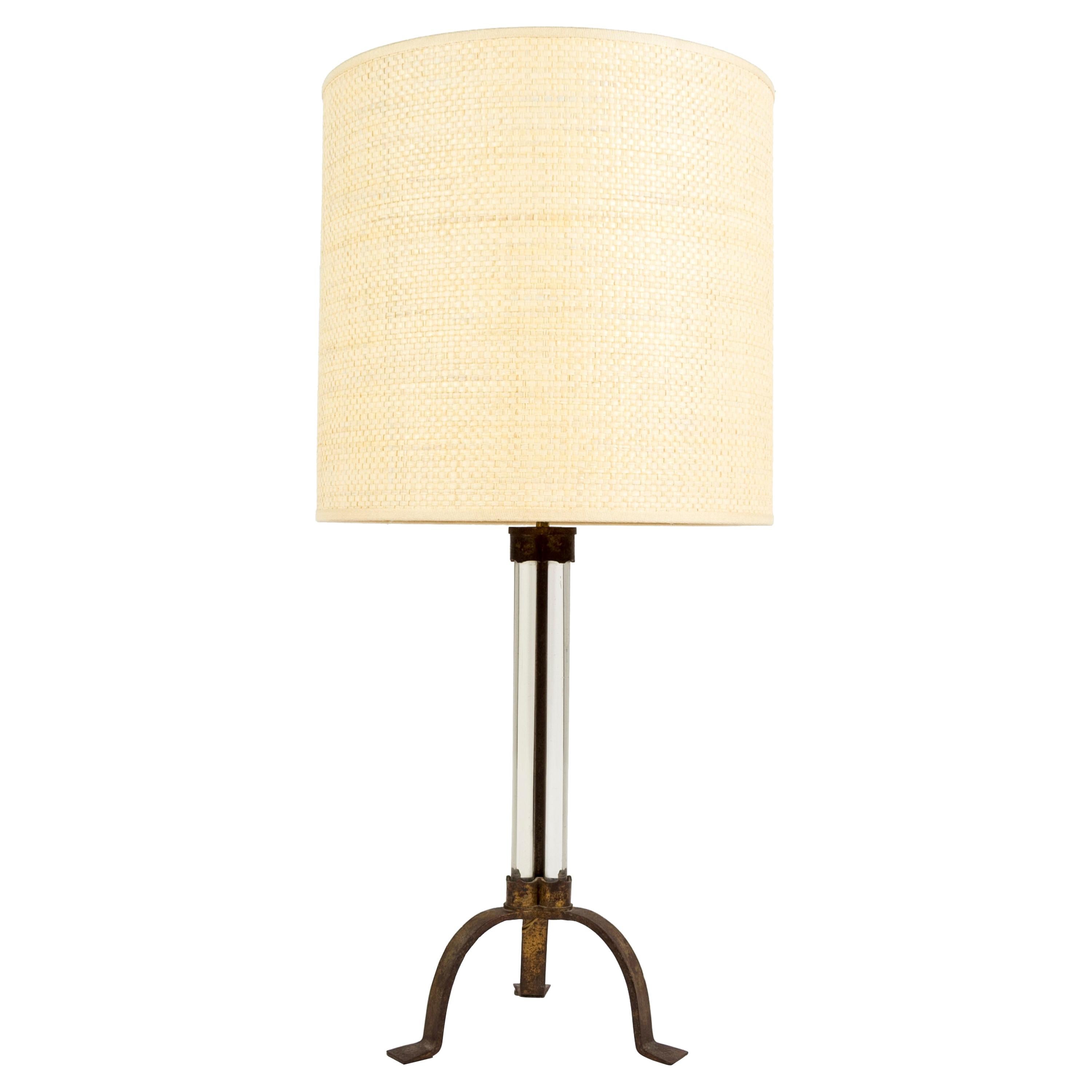 Gilt Wrought Iron and Glass Lamp by Maison Ramsay