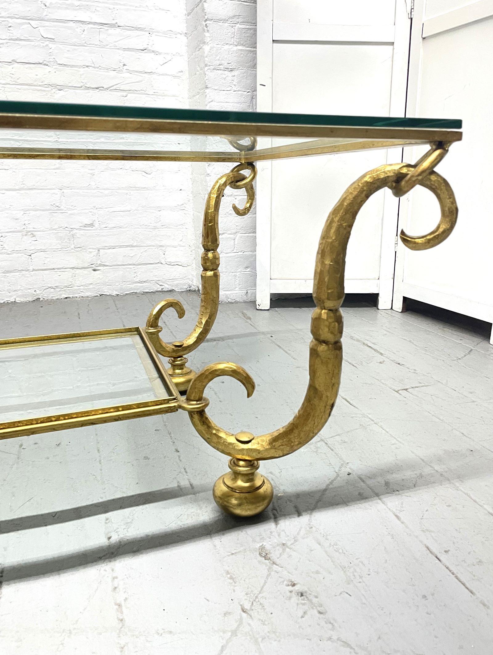 Gilt Wrought Iron and Glass Top Coffee Table In Good Condition For Sale In New York, NY