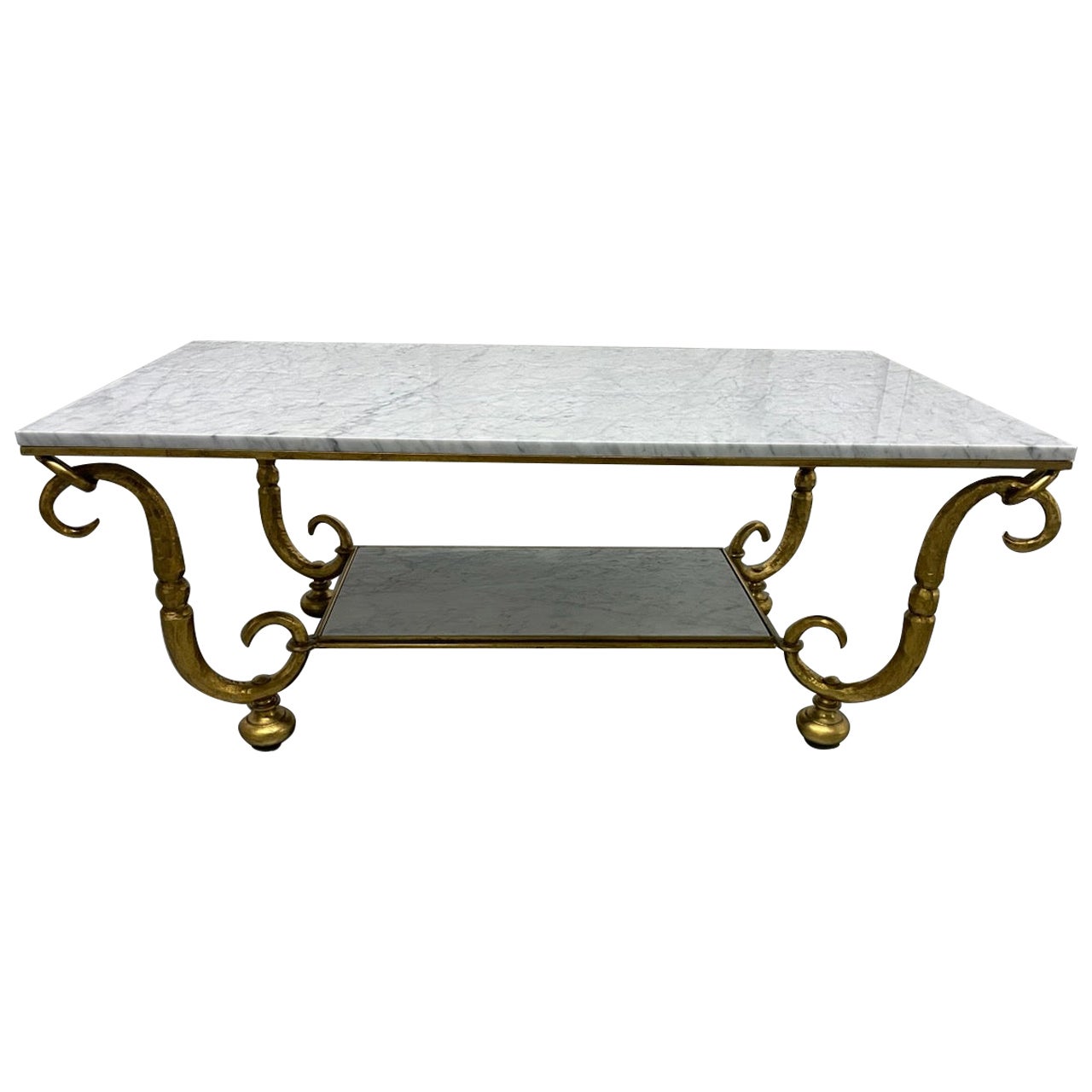 Gilt Wrought Iron and Marble Top Coffee Table