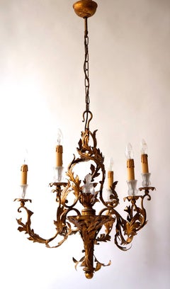 Gilt Wrought Iron Chandelier with Japanese Geisha in Crystal
