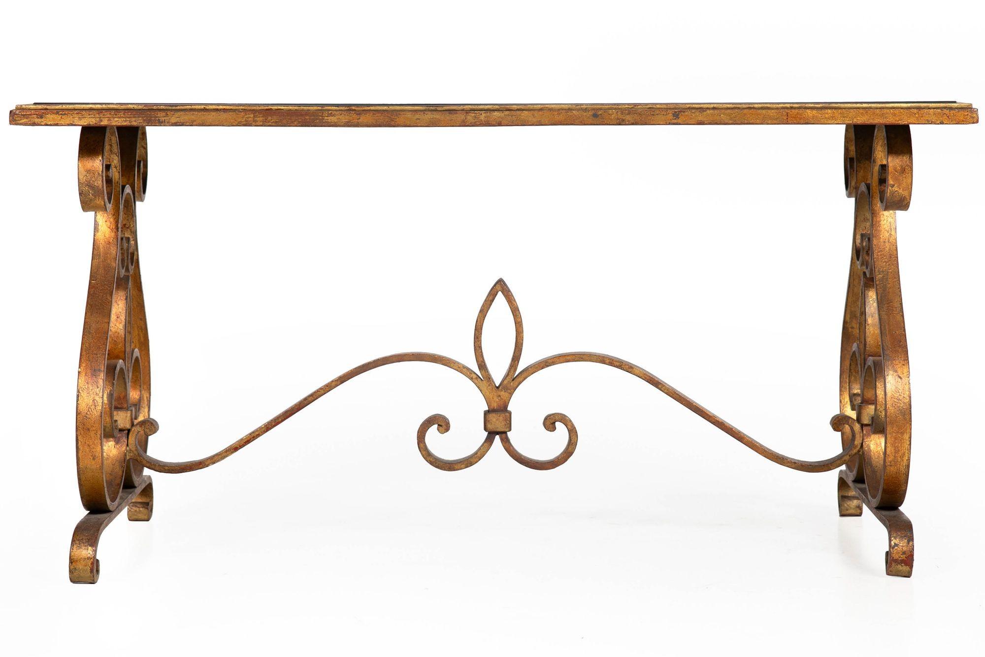 Francese Gilt Wrought Iron Cocktail Coffee Table, manner of Raymond Stubes ca. 1940s in vendita