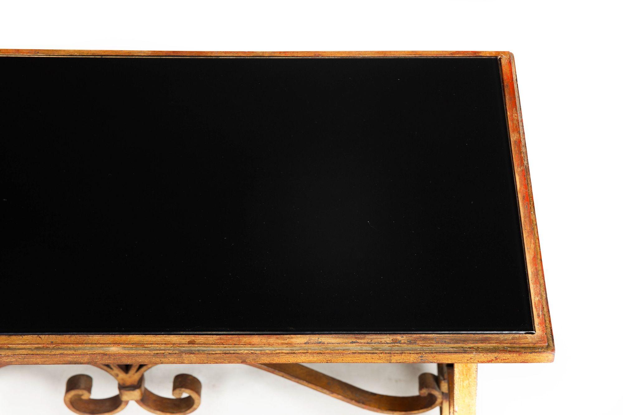XX secolo Gilt Wrought Iron Cocktail Coffee Table, manner of Raymond Stubes ca. 1940s in vendita
