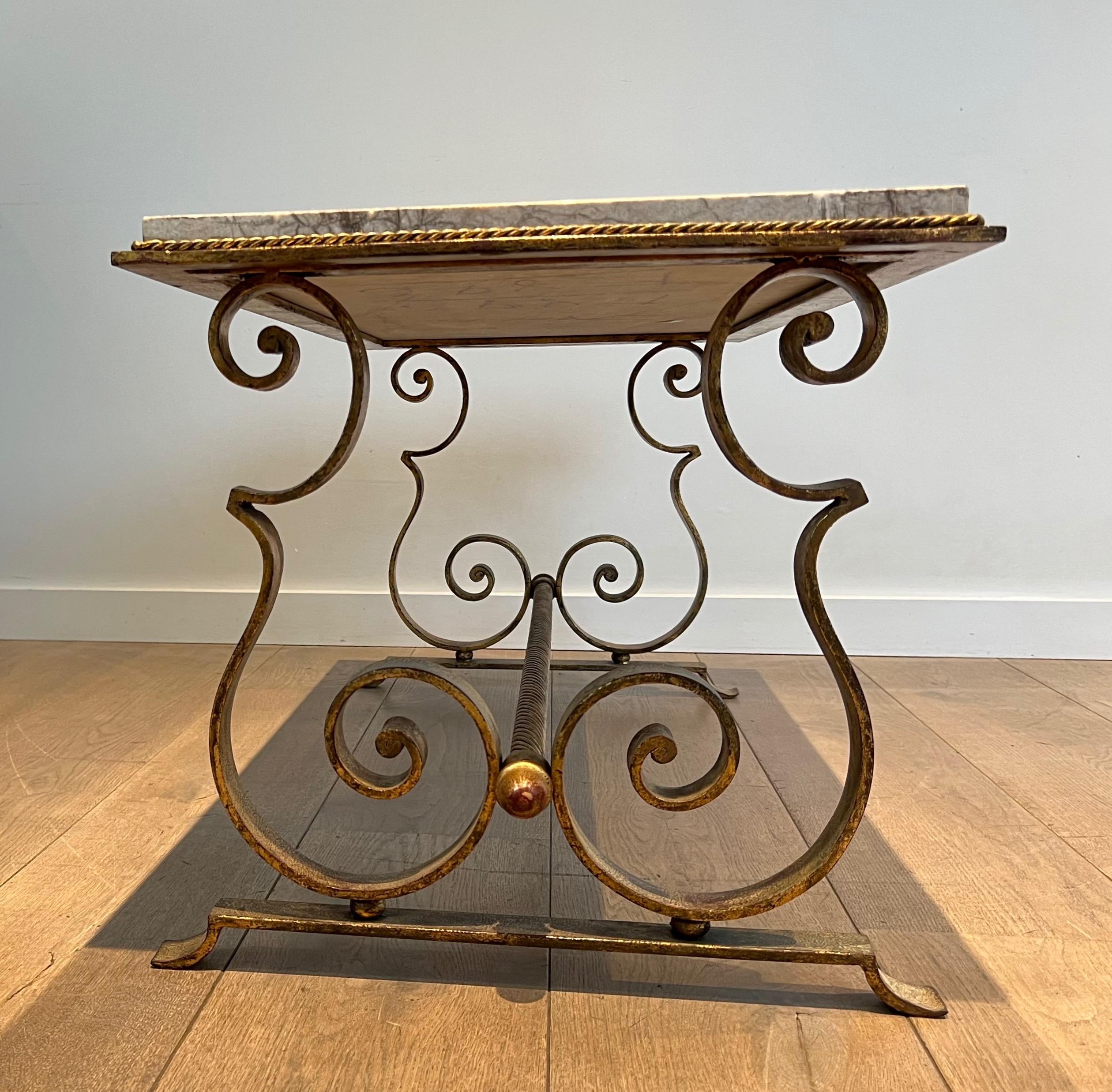 Gilt Wrought Iron Coffee Table with Marble Top For Sale 8