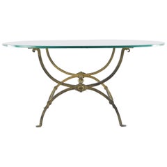 Gilt Wrought Iron Coffee Table with Oval Glass Top