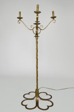 Gilt Wrought Iron Floor Lamp / Torchère / Candlestick, France, Midcentury