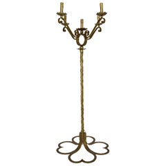 Gilt Wrought Iron Floor Lamp / Torchère / Candlestick, France, Midcentury