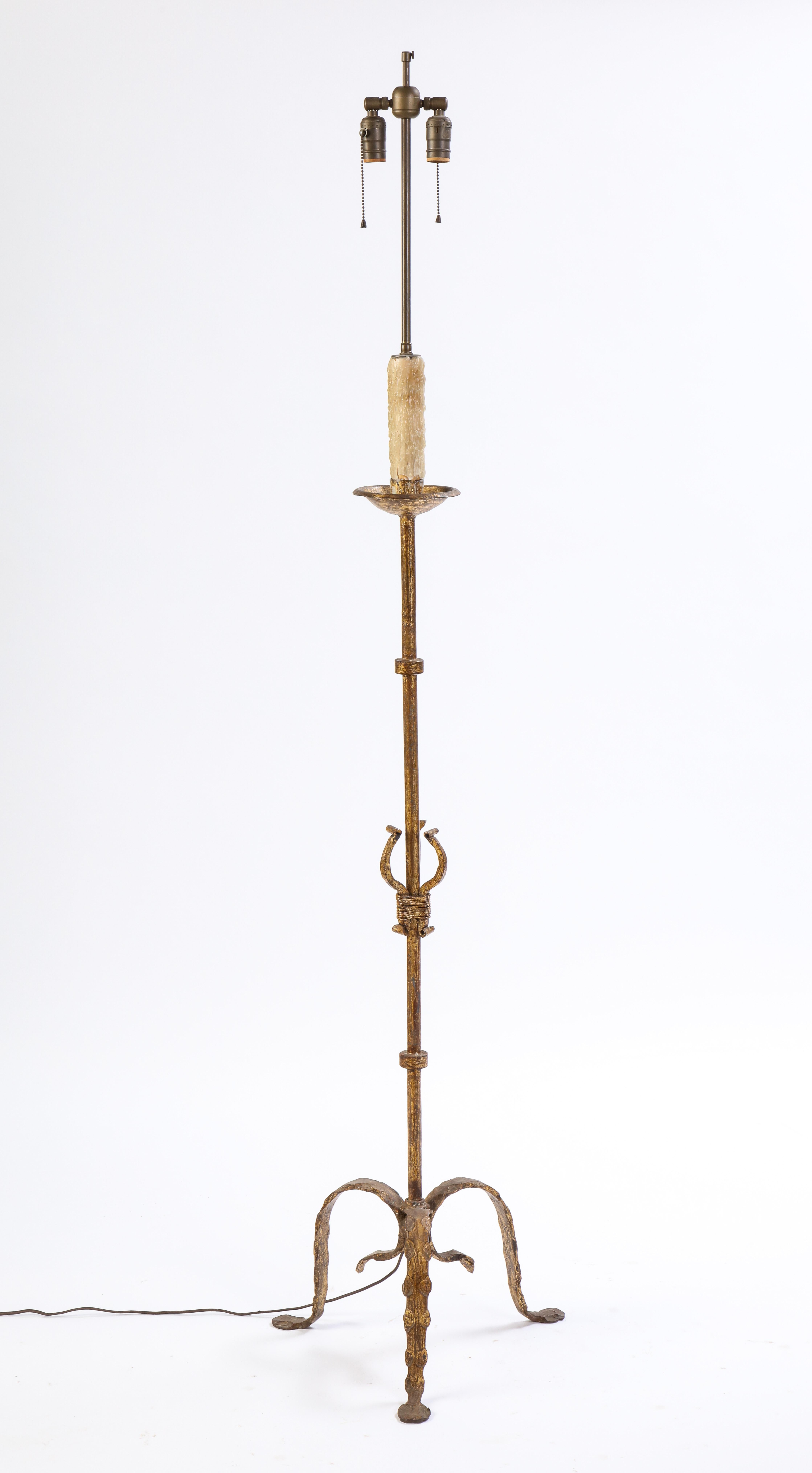 Gilt Wrought-Iron Floor Lamp with Three Legs, Modern 4