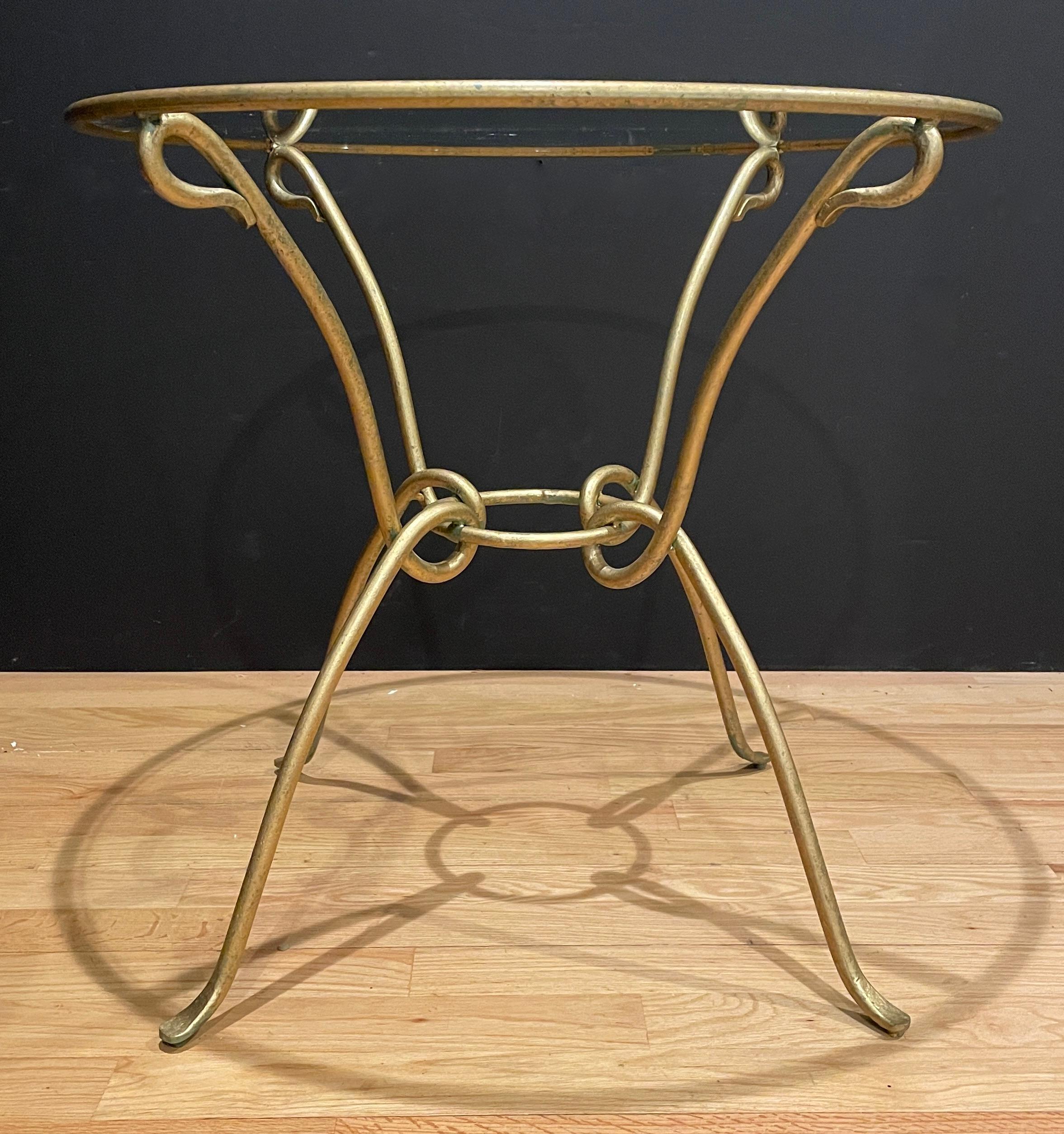 Gilt Wrought Iron Glass Top Gueridon In Good Condition For Sale In Norwood, NJ