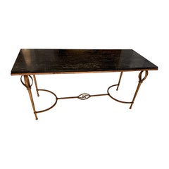 Gilt Wrought Iron Low Table With A Portor Marble Top by Maison Ramsay, France