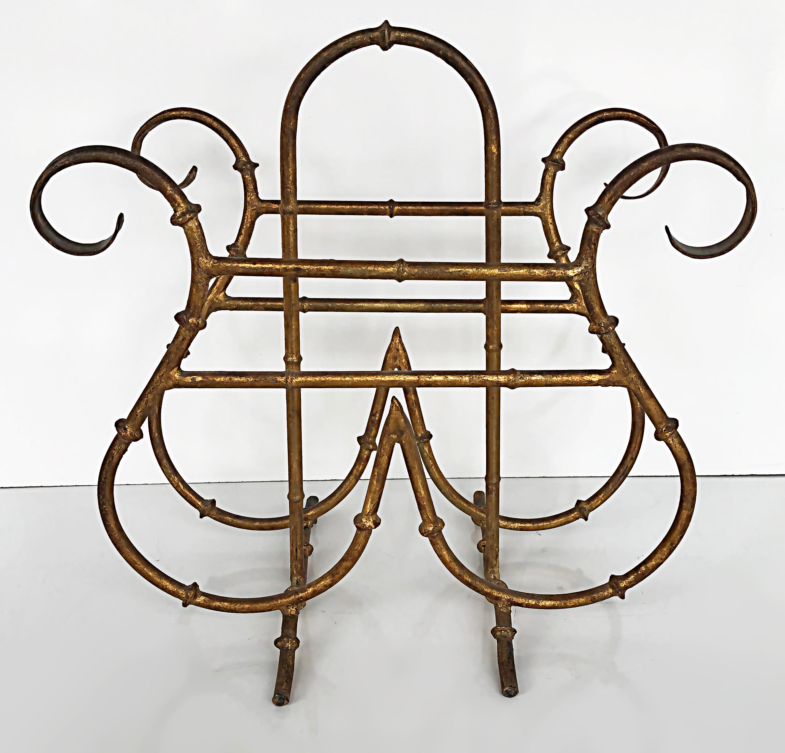Gilt wrought iron magazine rack newspaper stand holder

Offered for sale is a 20th-century gilt wrought iron magazine rack with a lyrical design. The rack or stand has lovely curves and will integrate nicely in many design settings. The rack had a