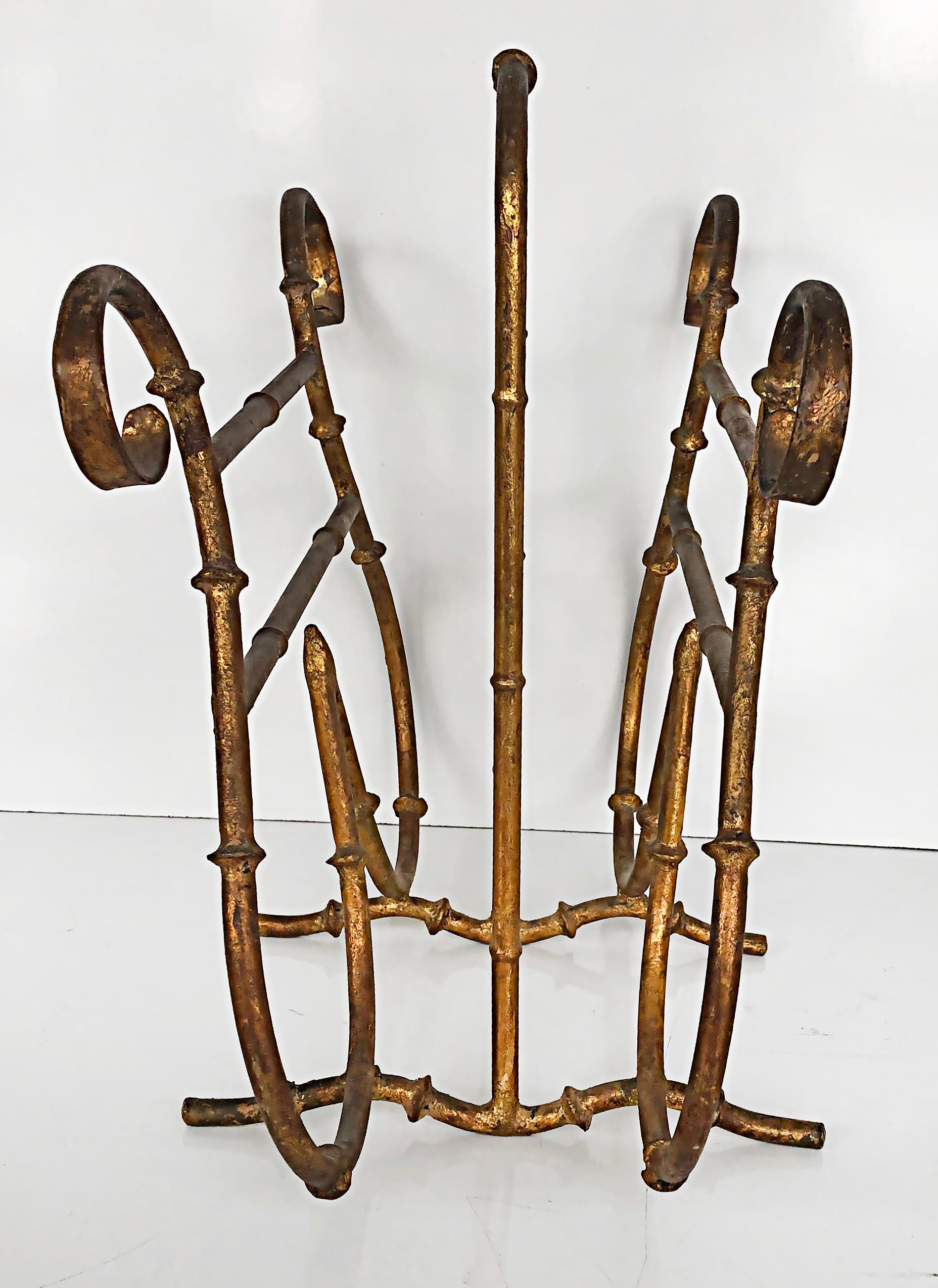 20th Century Gilt Wrought Iron Magazine Rack Newspaper Stand Holder For Sale